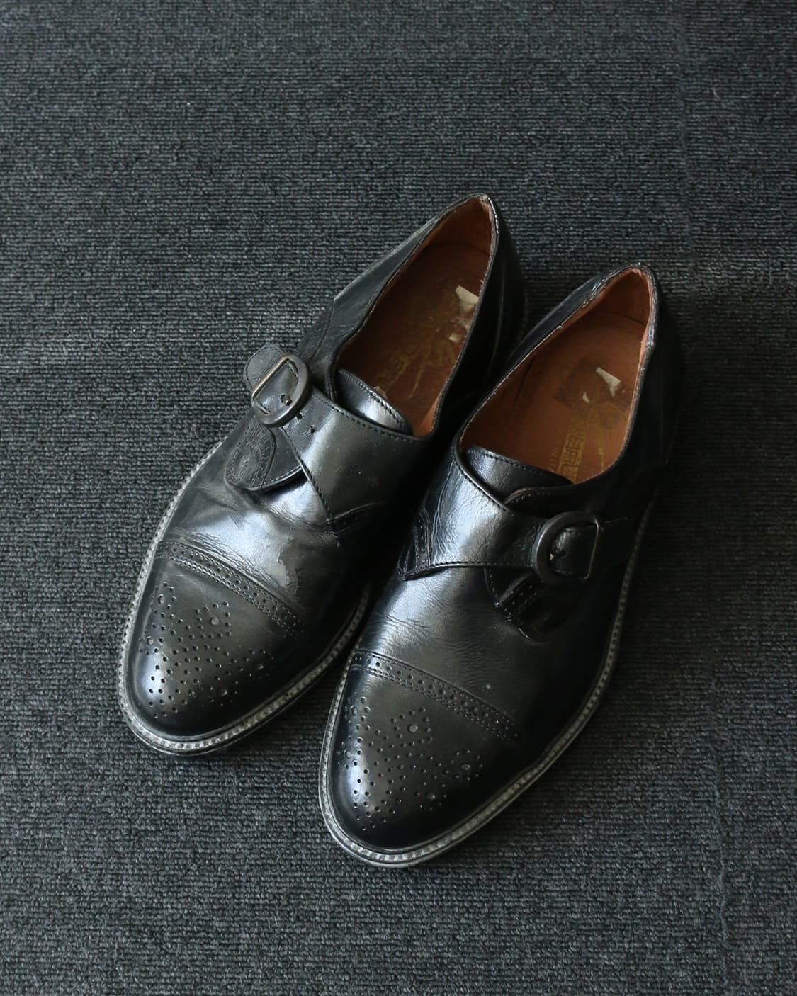 빈티지 이탈리아 블랙 레더 몽크 스트랩 슈즈 상품이미지1
