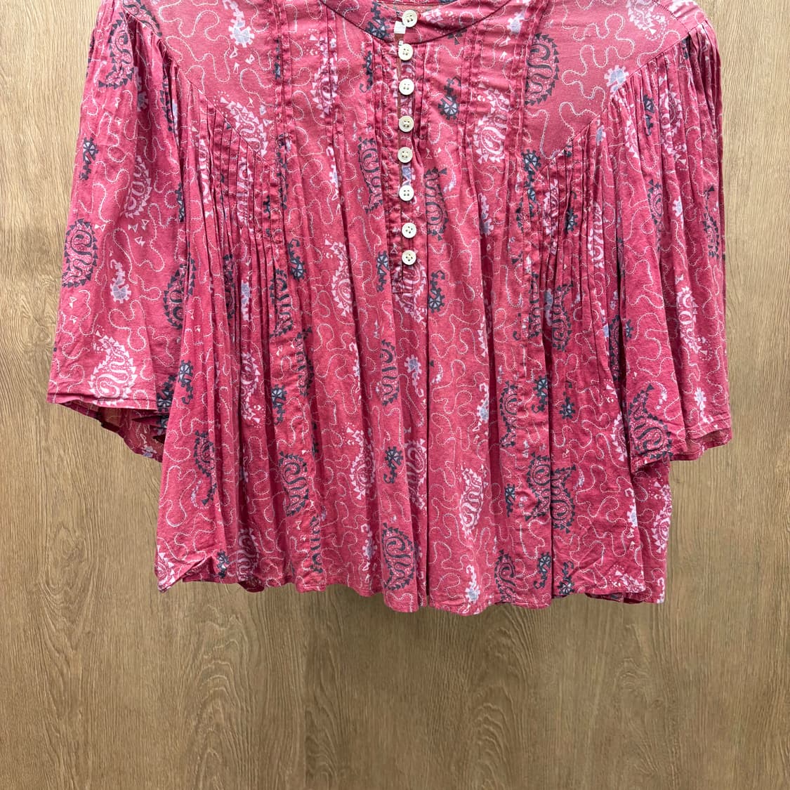 이자벨마랑 에뚜왈 코튼 블라우스 보헤미안 패턴 프린트 플리츠 디테일 핑크 상품이미지5