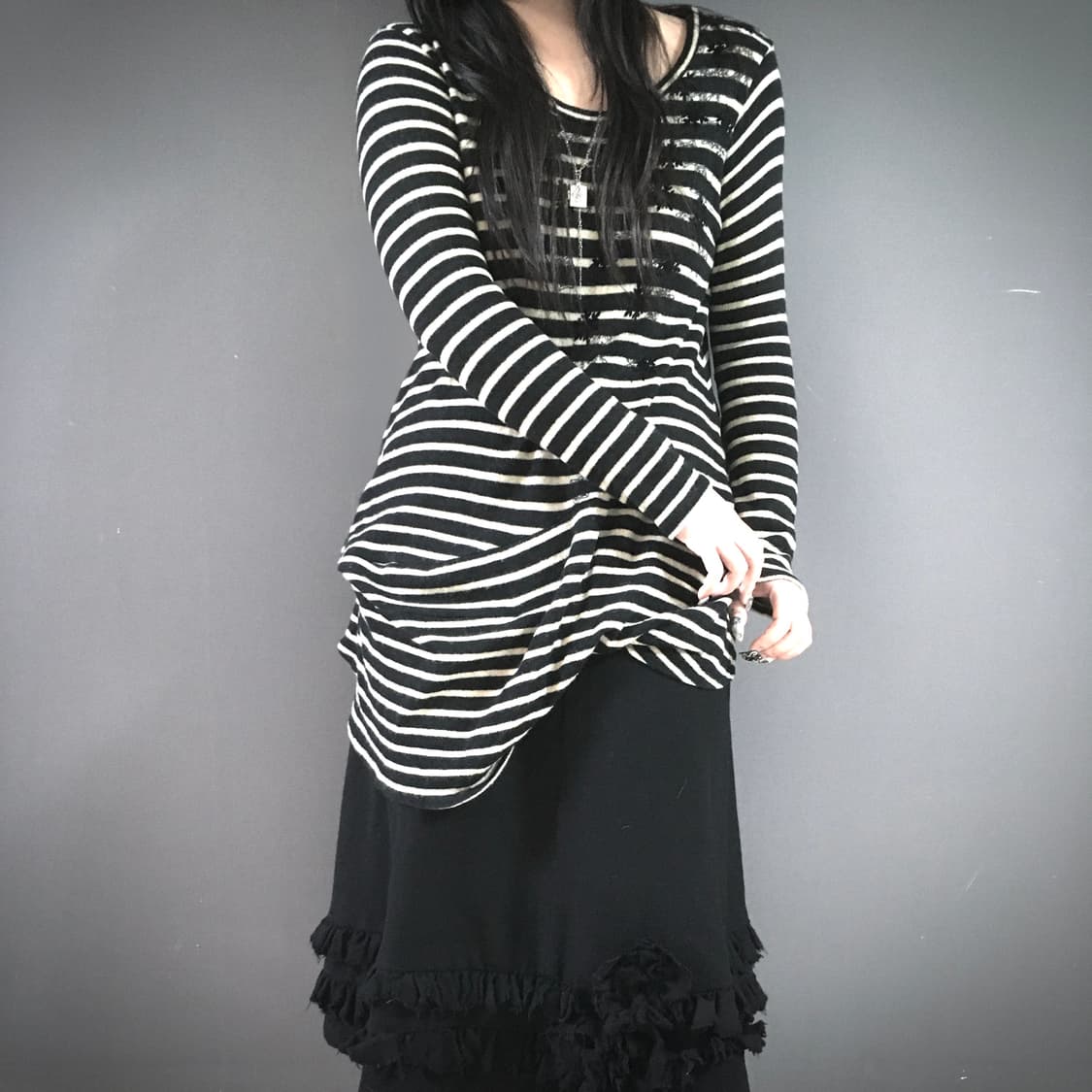 Gomme 고무 드레이프 스트라이프 니트 상품이미지1