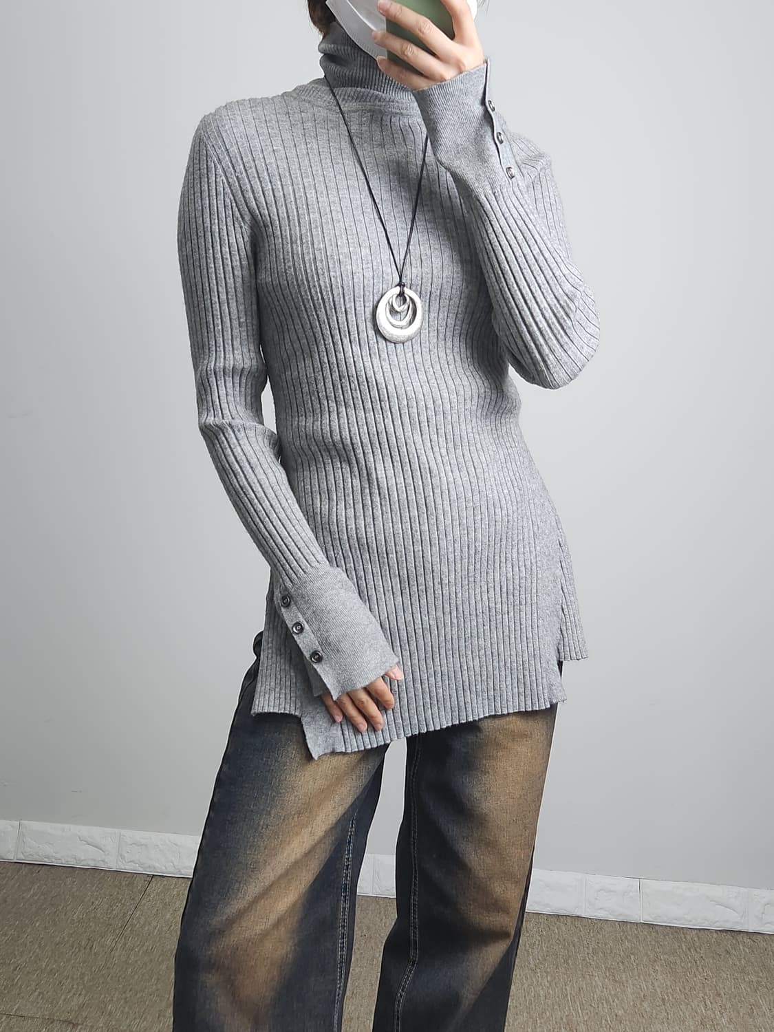 (지고트)골지 트임 니트 상품이미지4