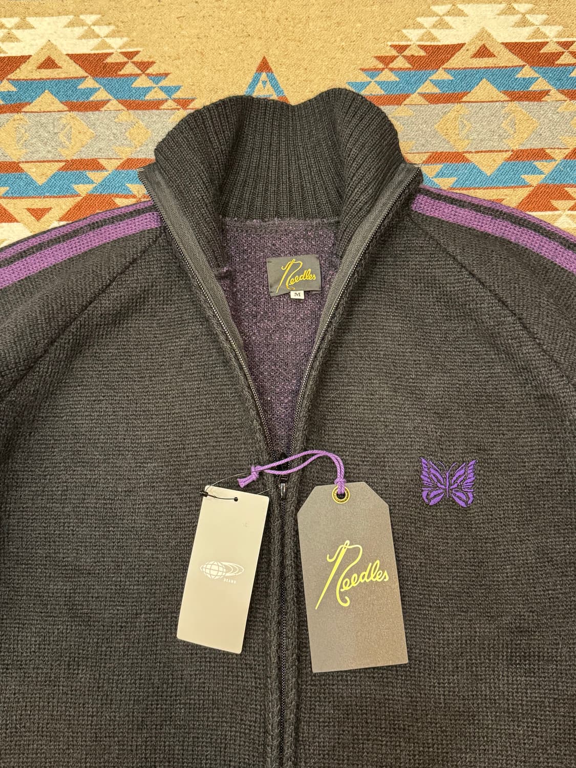 [M] 니들스 x 빔즈 모헤어 트랙 자켓 블랙 퍼플 상품이미지2