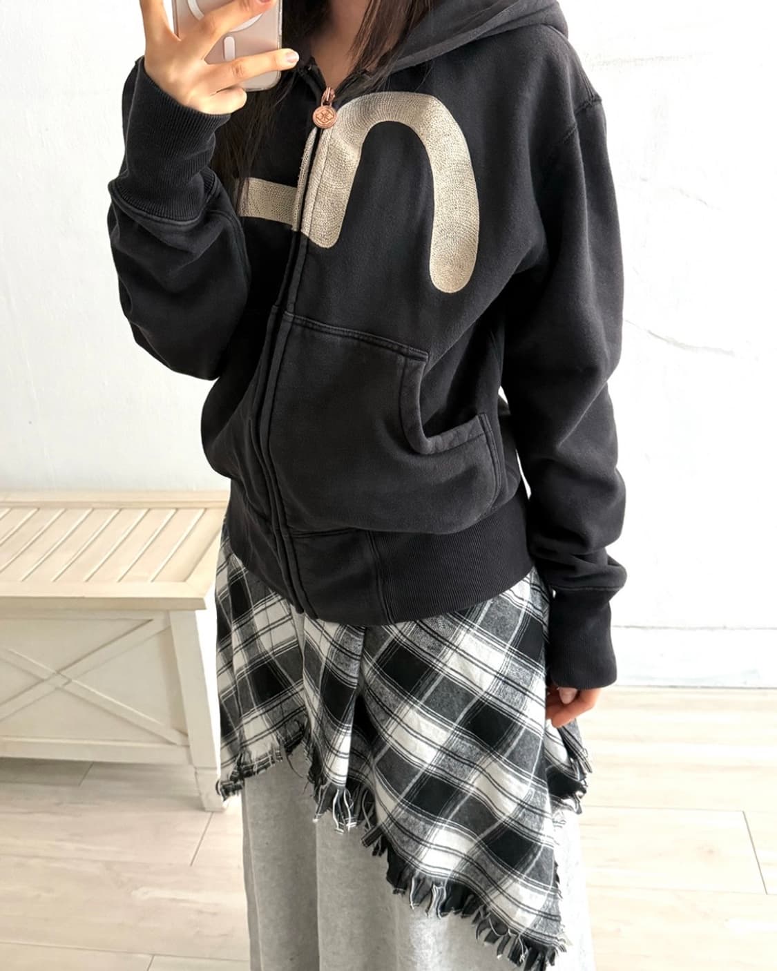 Check layered skirt+gray long skirt set 상품이미지10