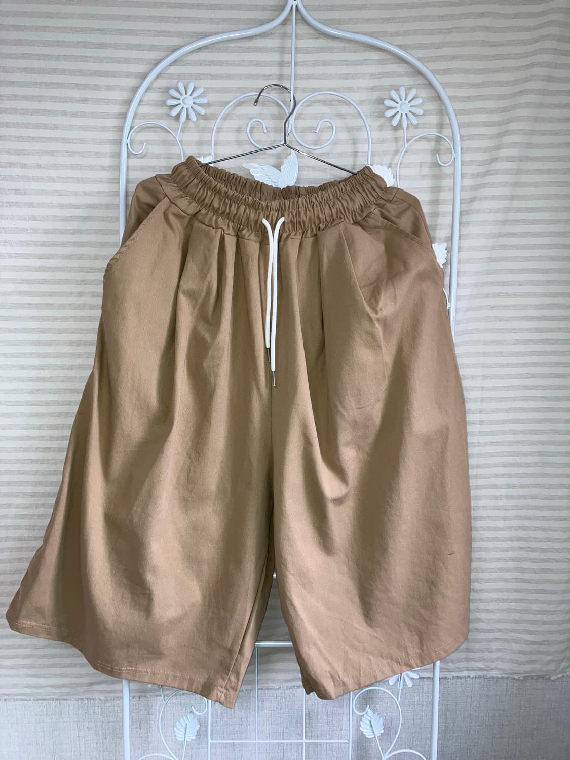 빈티지 베이지 밴딩 반바지 y2k 스트릿 갸루 펑키497    상품이미지1