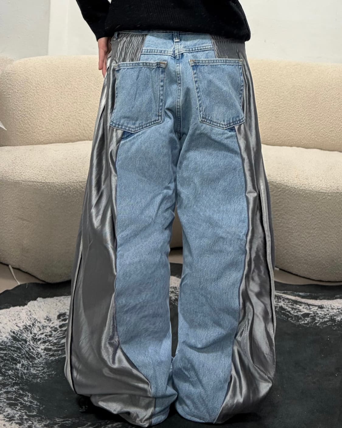 90s vintage 메탈 믹스 데님 와이드 팬츠 상품이미지2