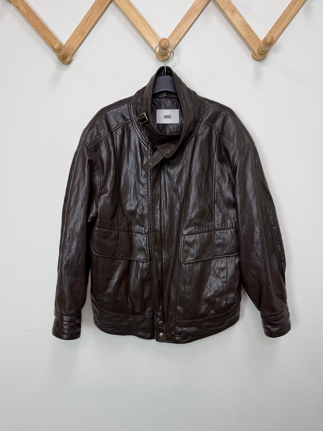ordes 오데스 빈티지 하이넥 레더 자켓 상품이미지4