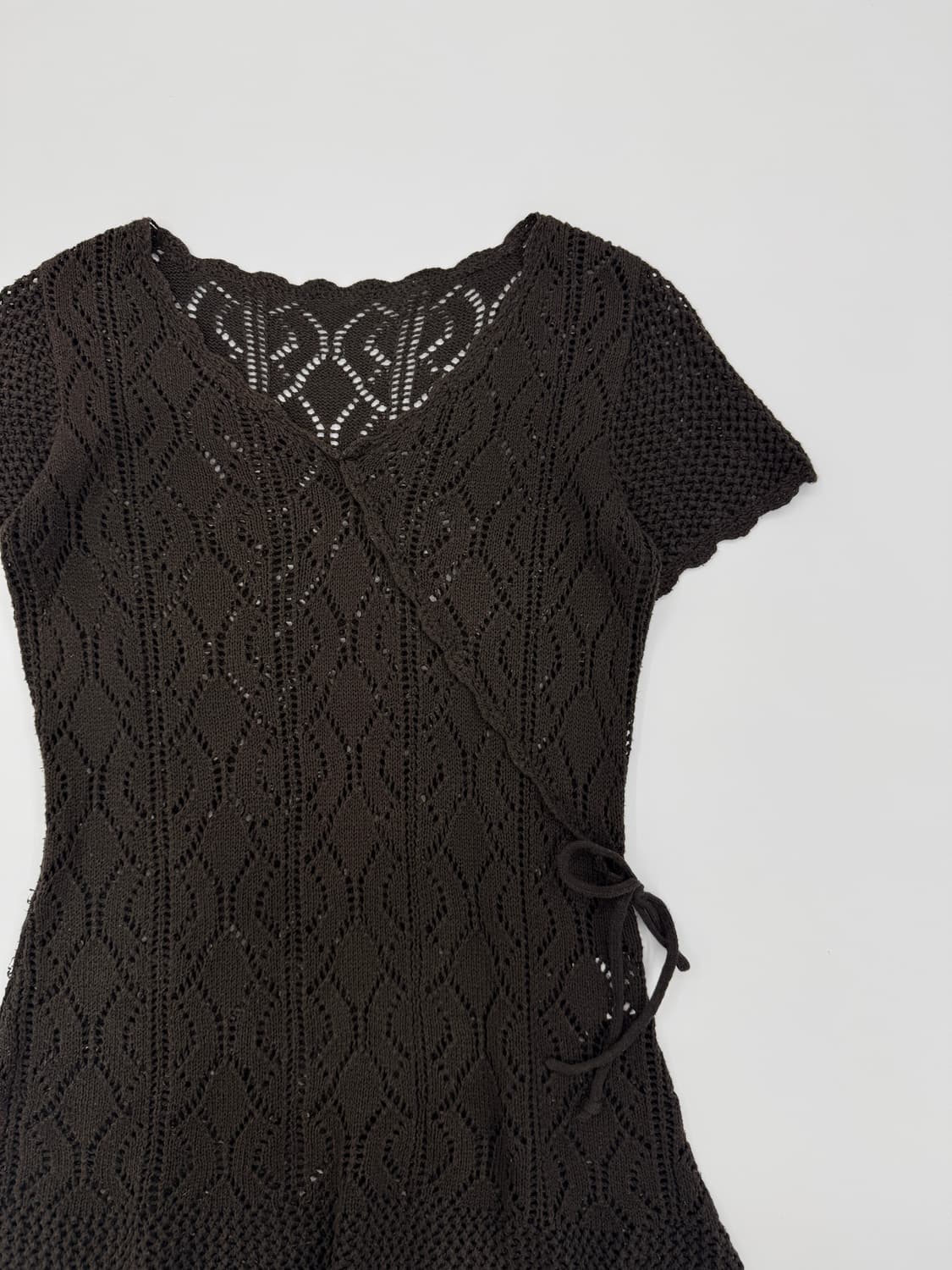 빈티지 브라운 시스루 레이어드 반팔 니트 상품이미지2