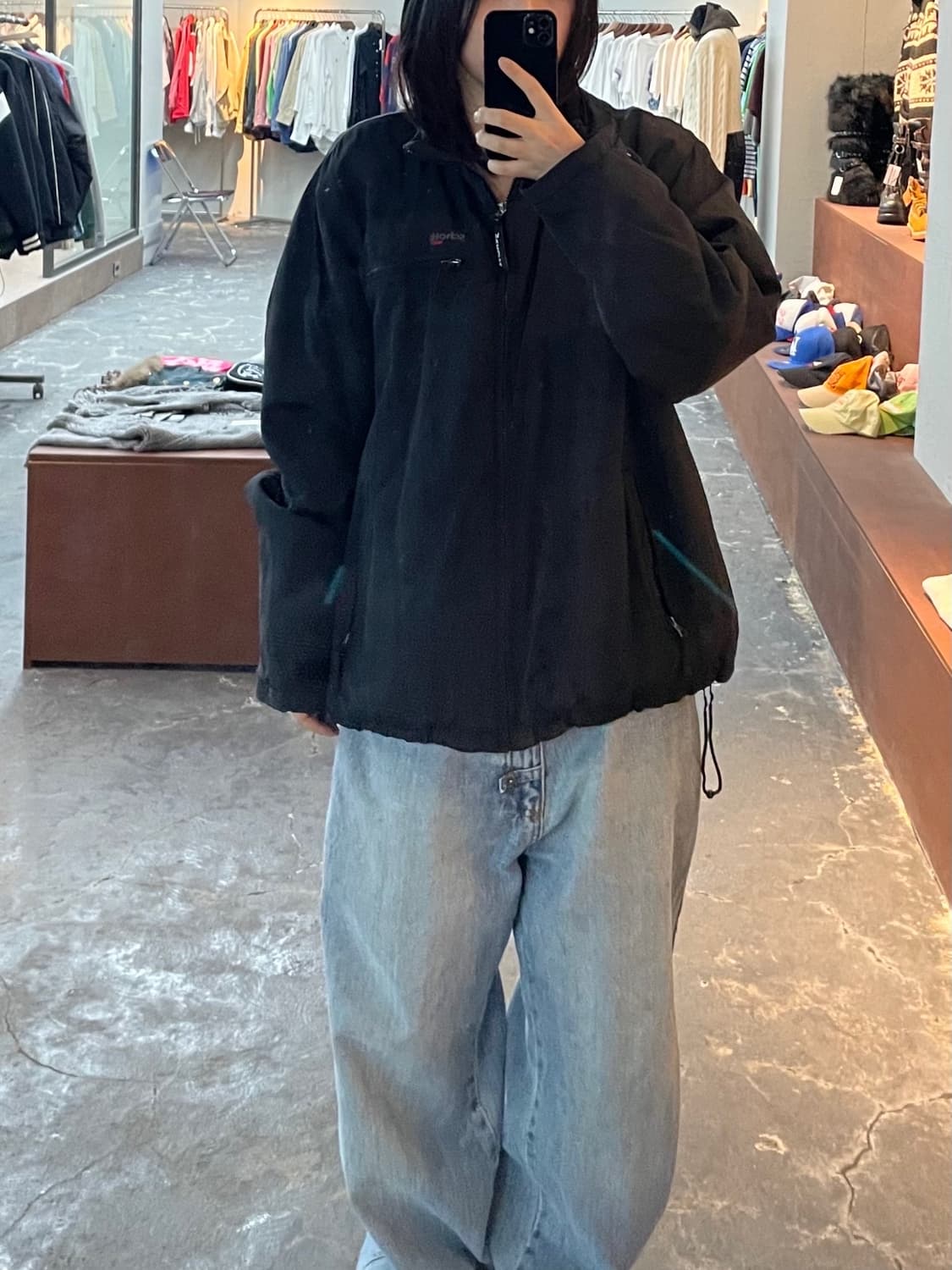 쇼트 올드스쿨 폴리쉘 재킷 블랙 H918 상품이미지1