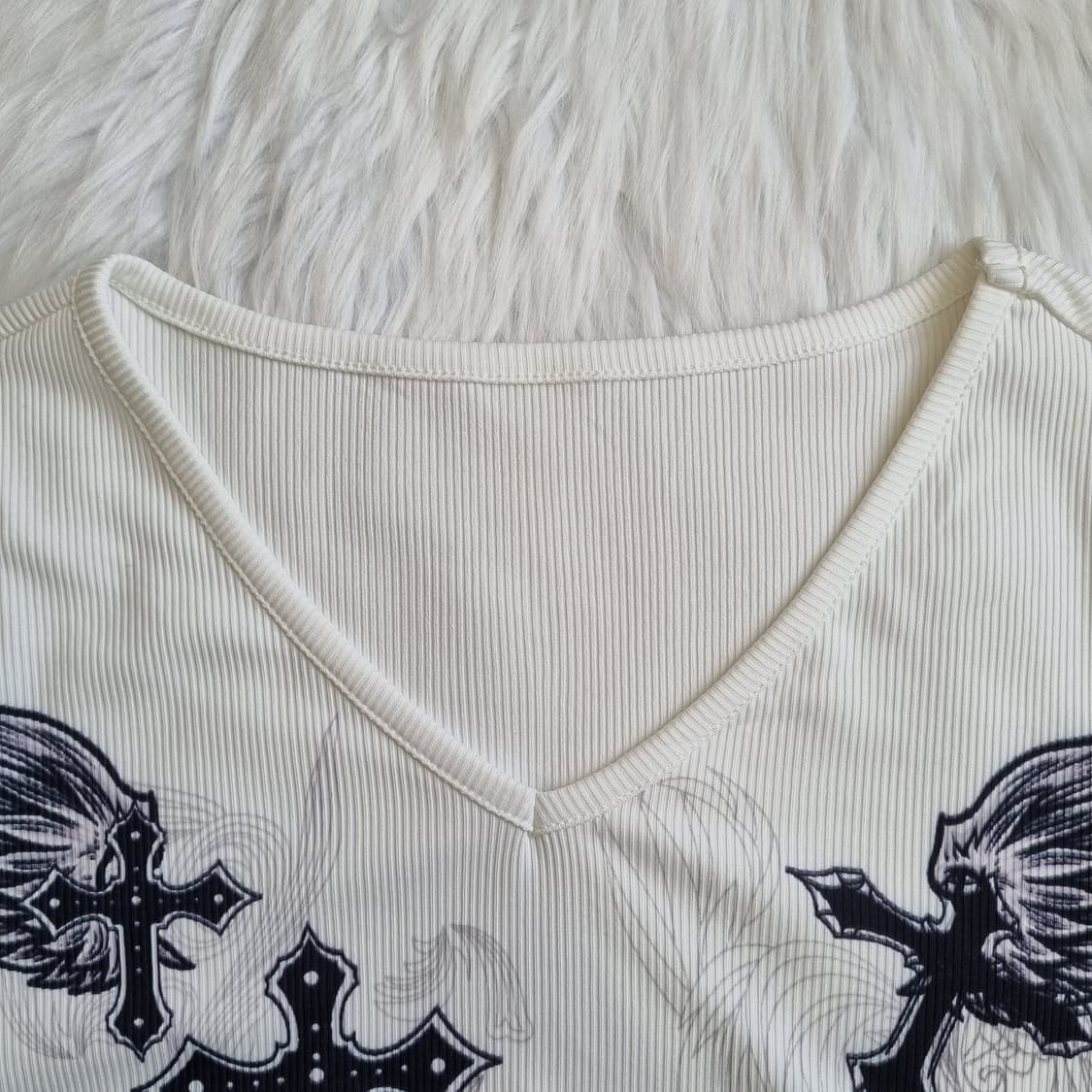 일본 빈티지 십자가 프린트 골지 티셔츠 1950 상품이미지3