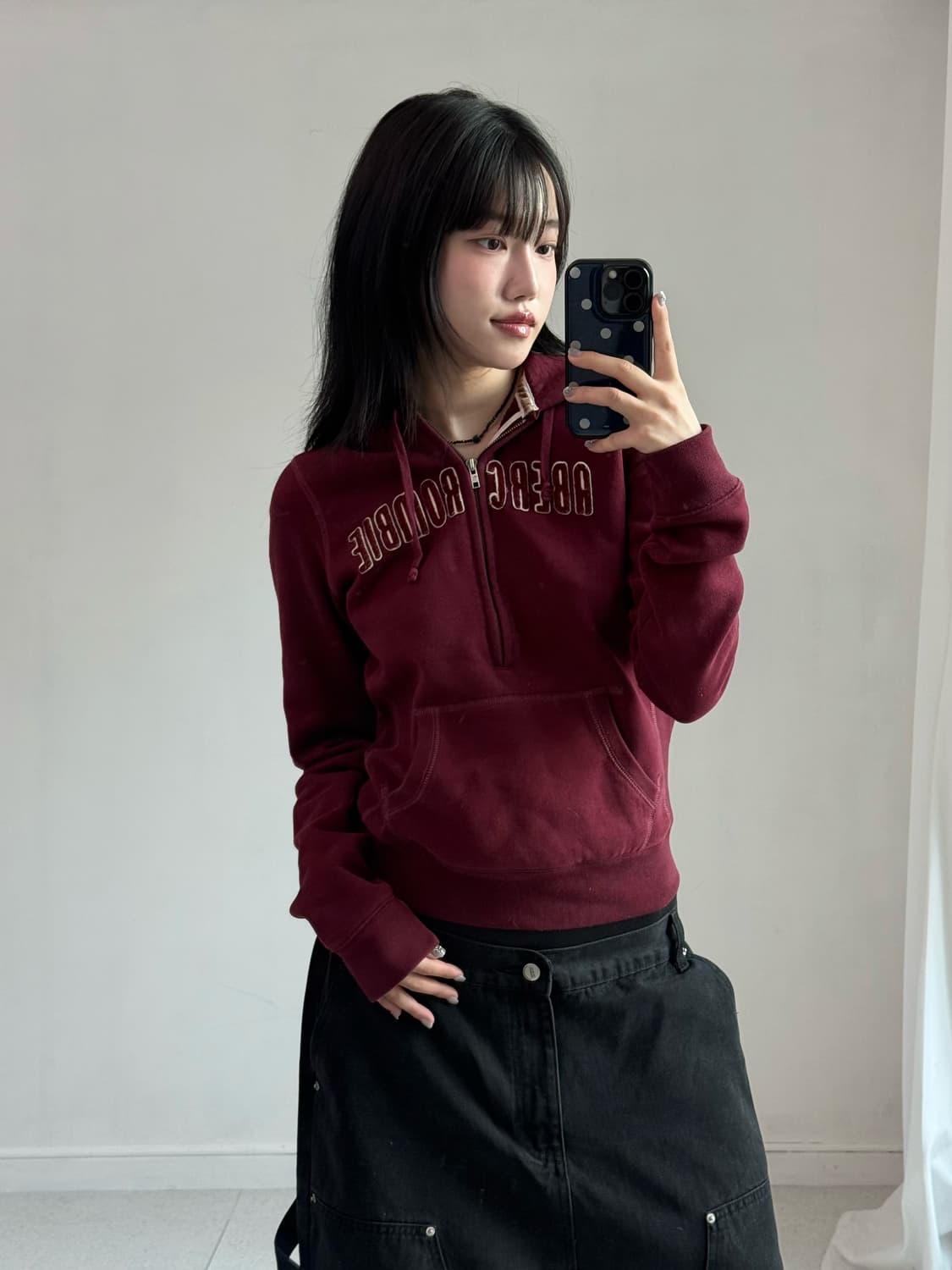 아베크롬비 버건디 후드 반집업 상품이미지2