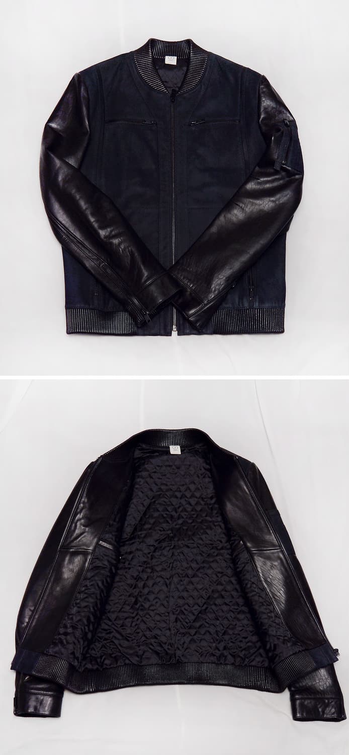 고트스킨 스웨이드 레더 믹스 천연가죽 스태디움 봄버 자켓 (100) 상품이미지3