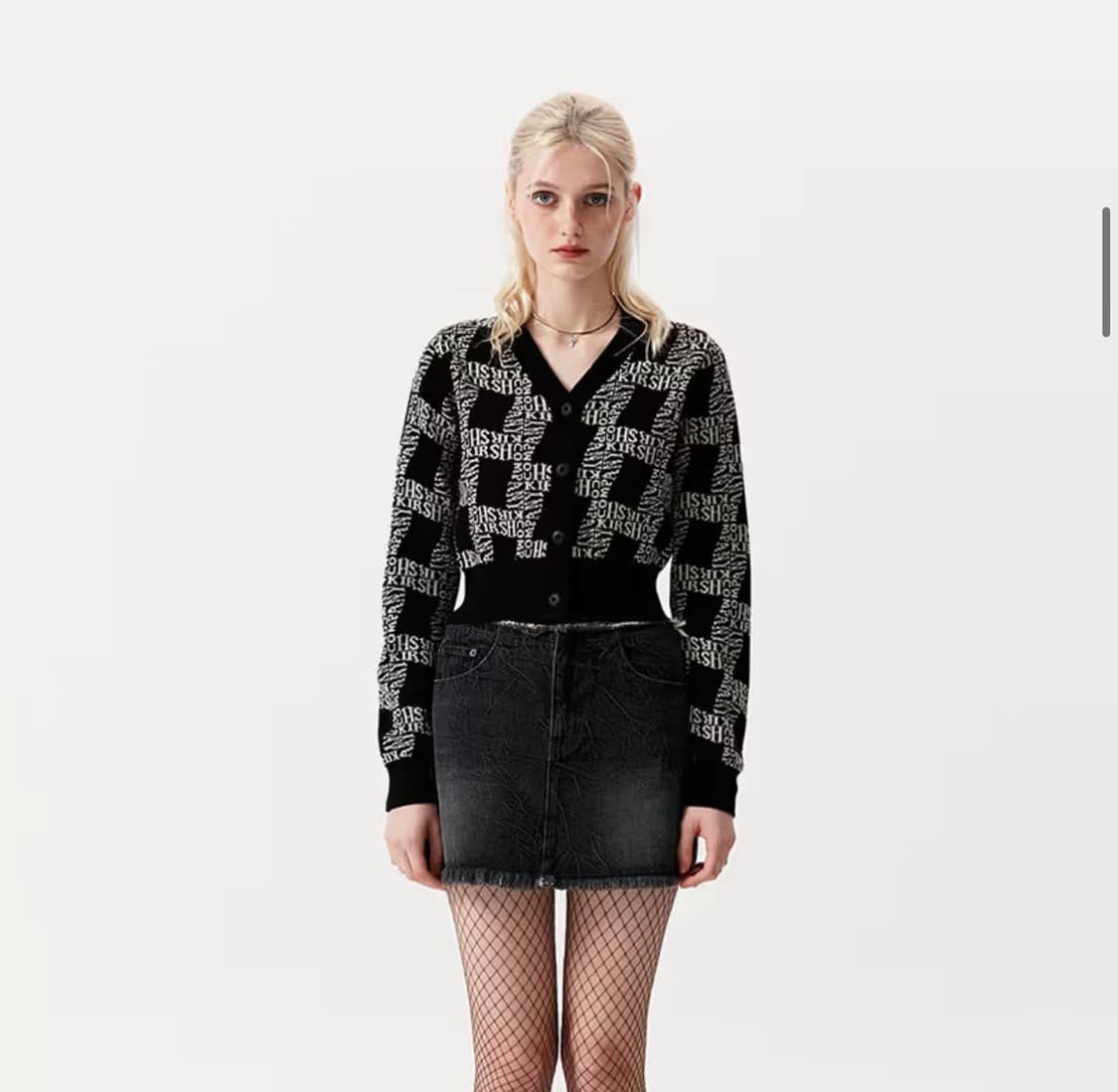 키르시 스파이럴 자카드 니트 가디건 블랙 상품이미지1