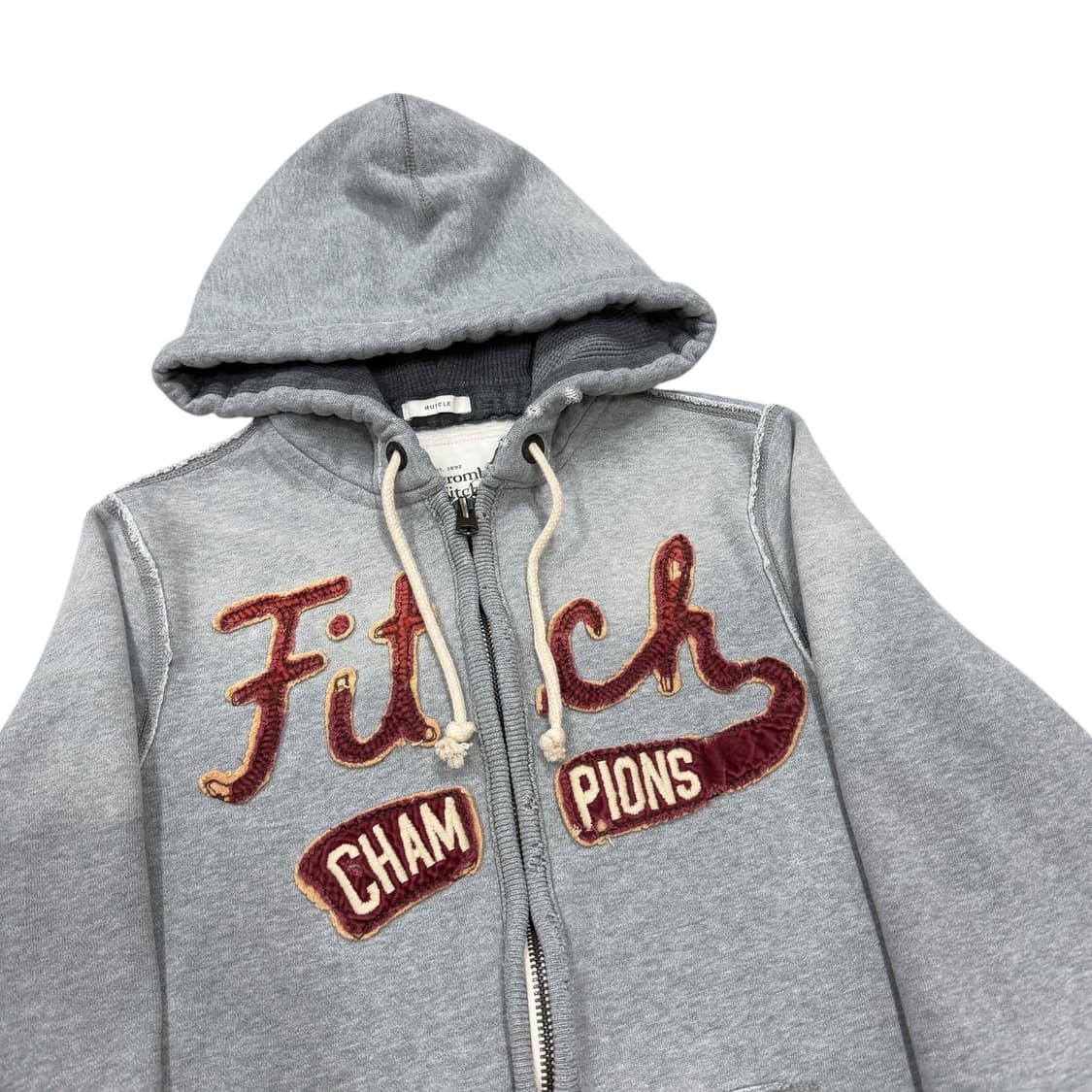 아베크롬비 빈티지 Y2K 데미지 그런지 스펠로고 기모 후드집업 그레이 L 상품이미지2