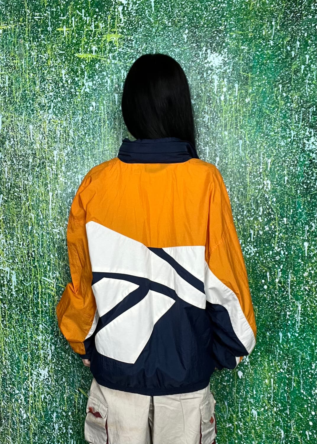리복 오렌지 네이비 바람막이 자켓M 상품이미지3