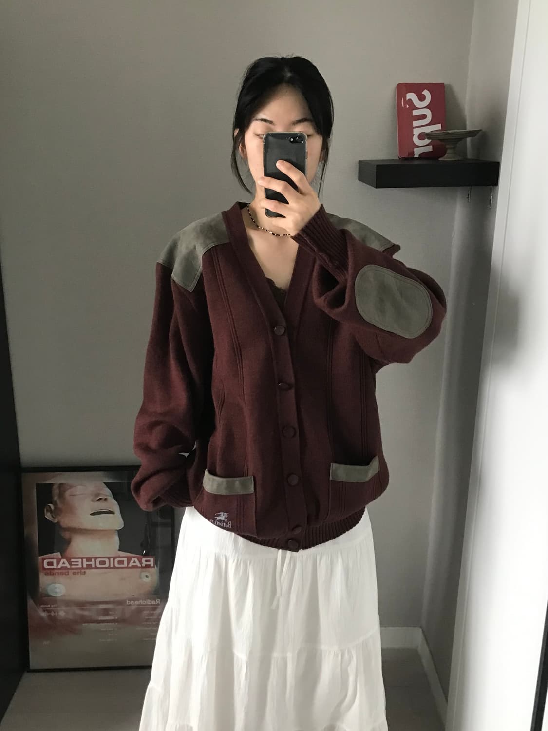 버버리 90년대 올드스쿨 코만도 니트 가디건 버건디 상품이미지2