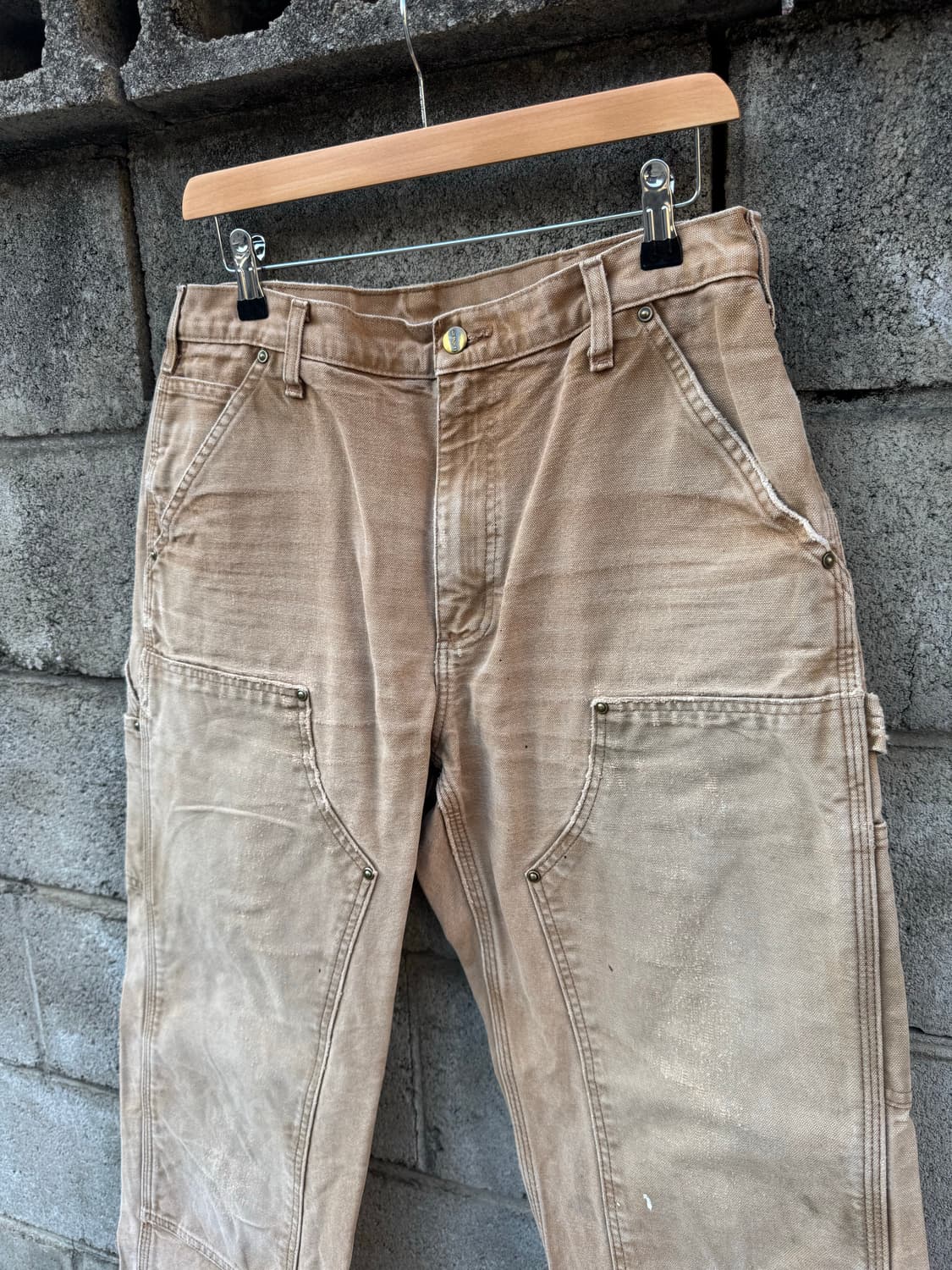 칼하트 빈티지 b136 브라운 더블니 하드페이딩 카펜터 워크 팬츠 상품이미지3