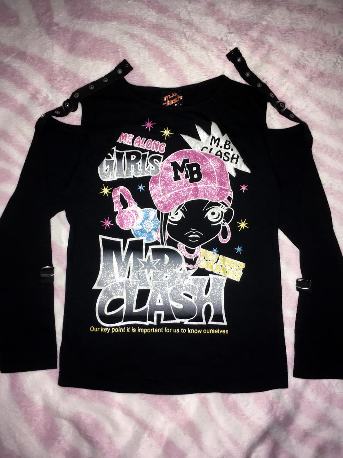 헤이세이 블랙 글리터 프린팅 팝 y2k 롱슬리브 티셔츠 오네갸루 상품이미지3