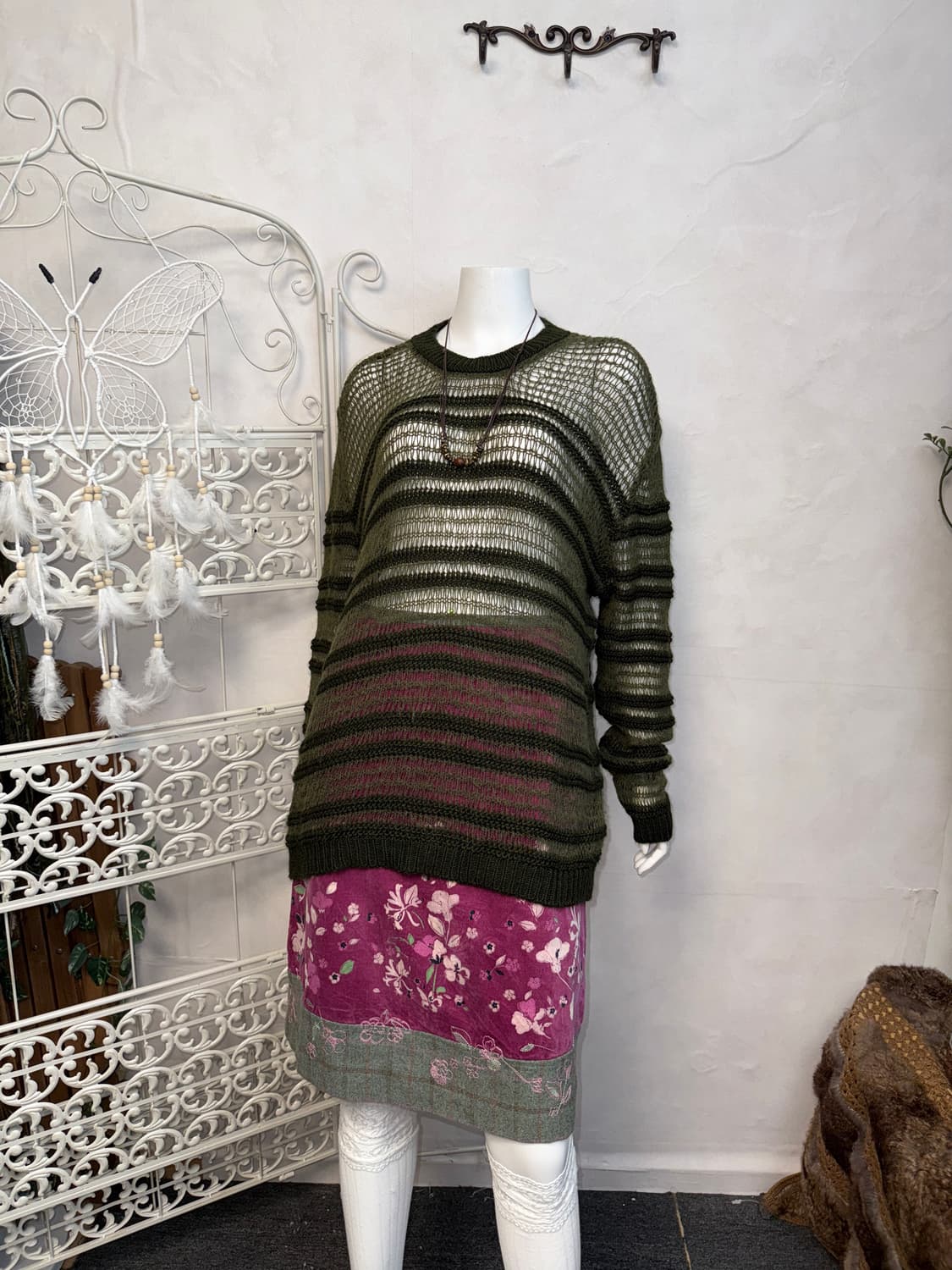 Deep khaki grunge net loose knit 상품이미지4