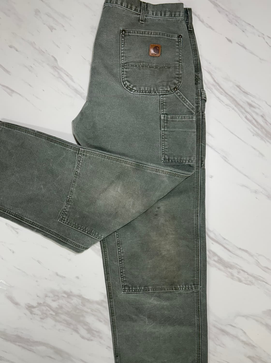 🌿 90s 칼하트 더블니 캔버스 모스그린 38x32size 상품이미지7