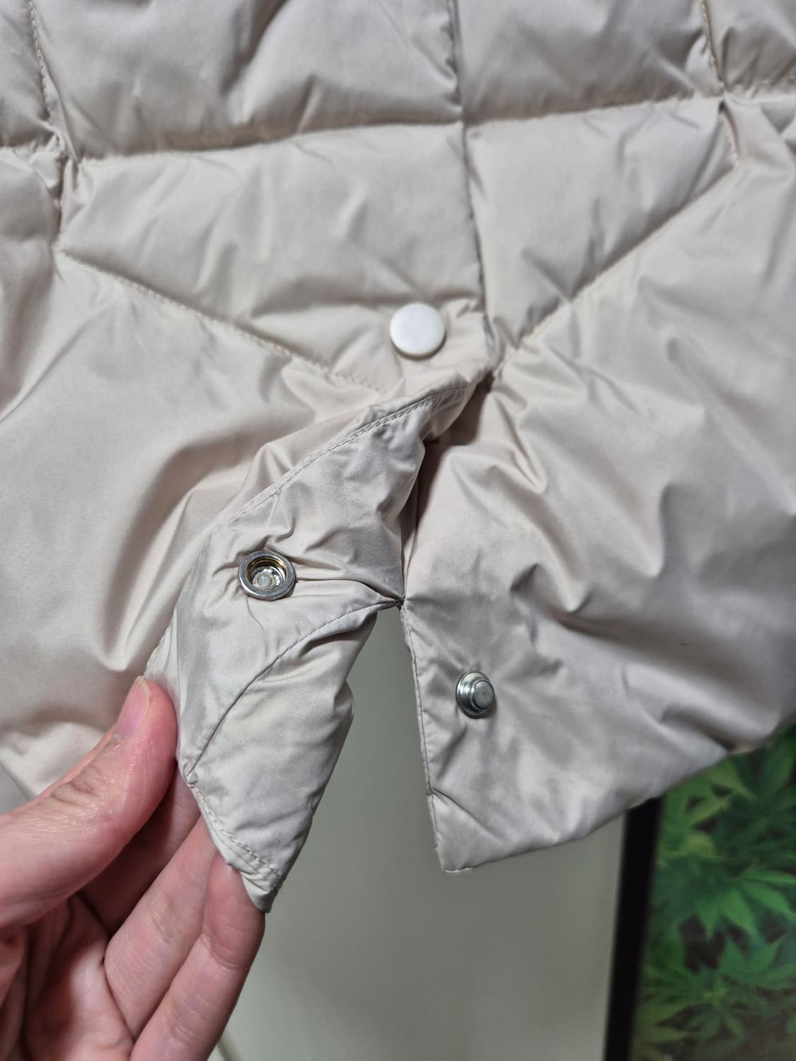 빈티지 아이보리 니트 배색 후드 거위털패딩 상품이미지7