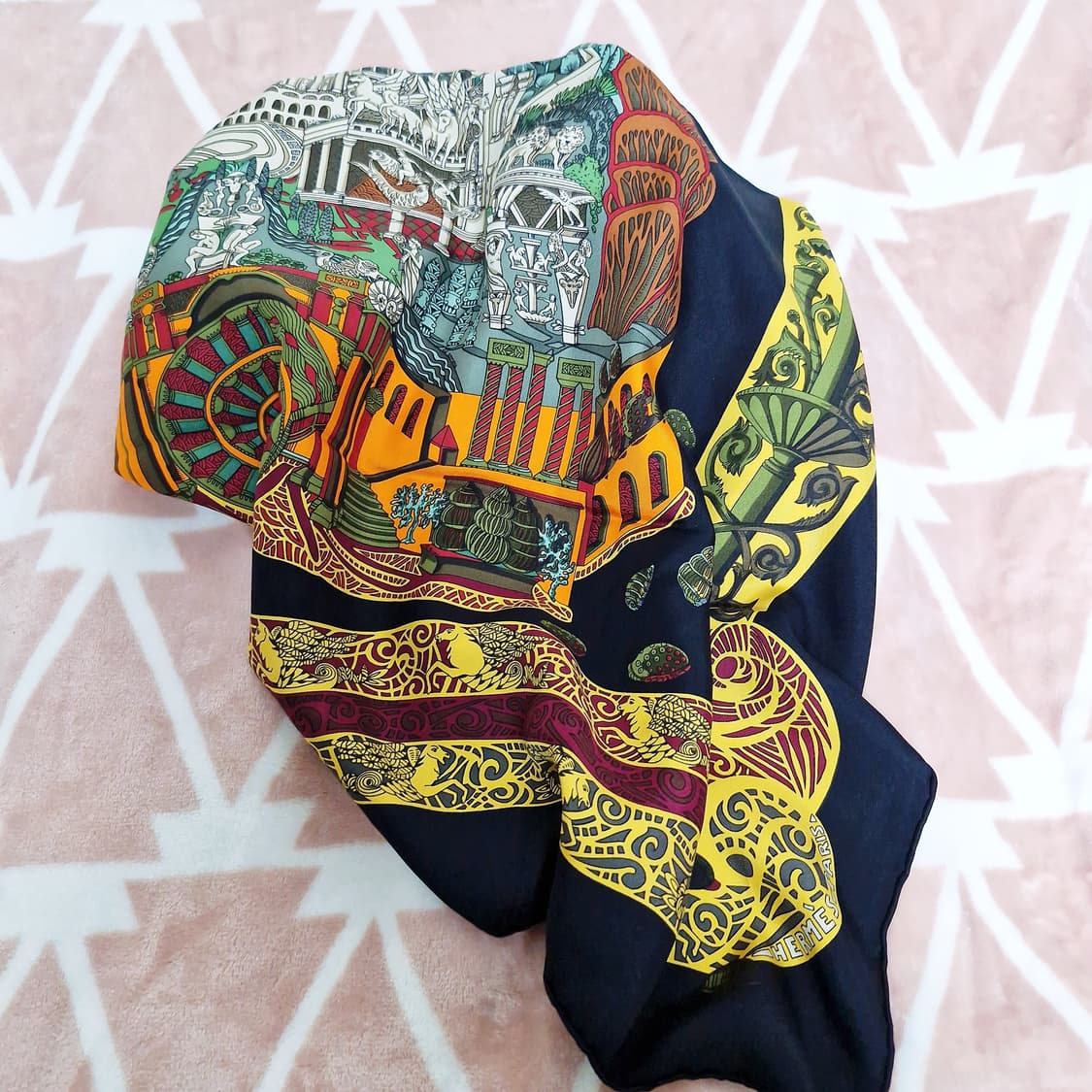 에르메스 까레 90 희귀 스카프 L' Atlantide 블랙 오렌지 레드 상품이미지3