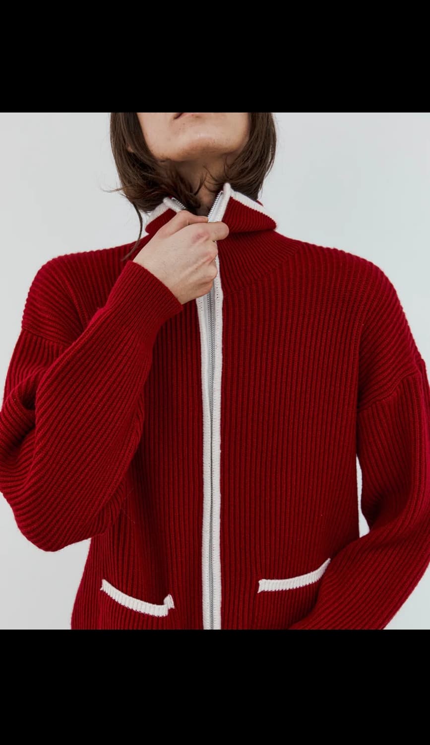 투웨이 콤비네이션 울 집업 니트 상품이미지2