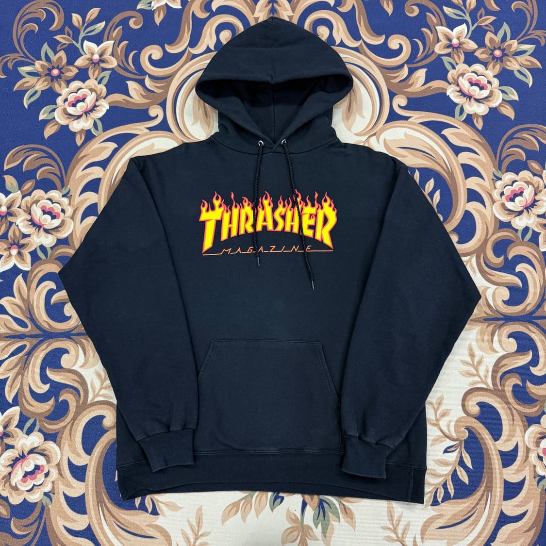 (M)트레셔 Thrasher 플레임 로고 후드티셔츠(블랙) 상품이미지1