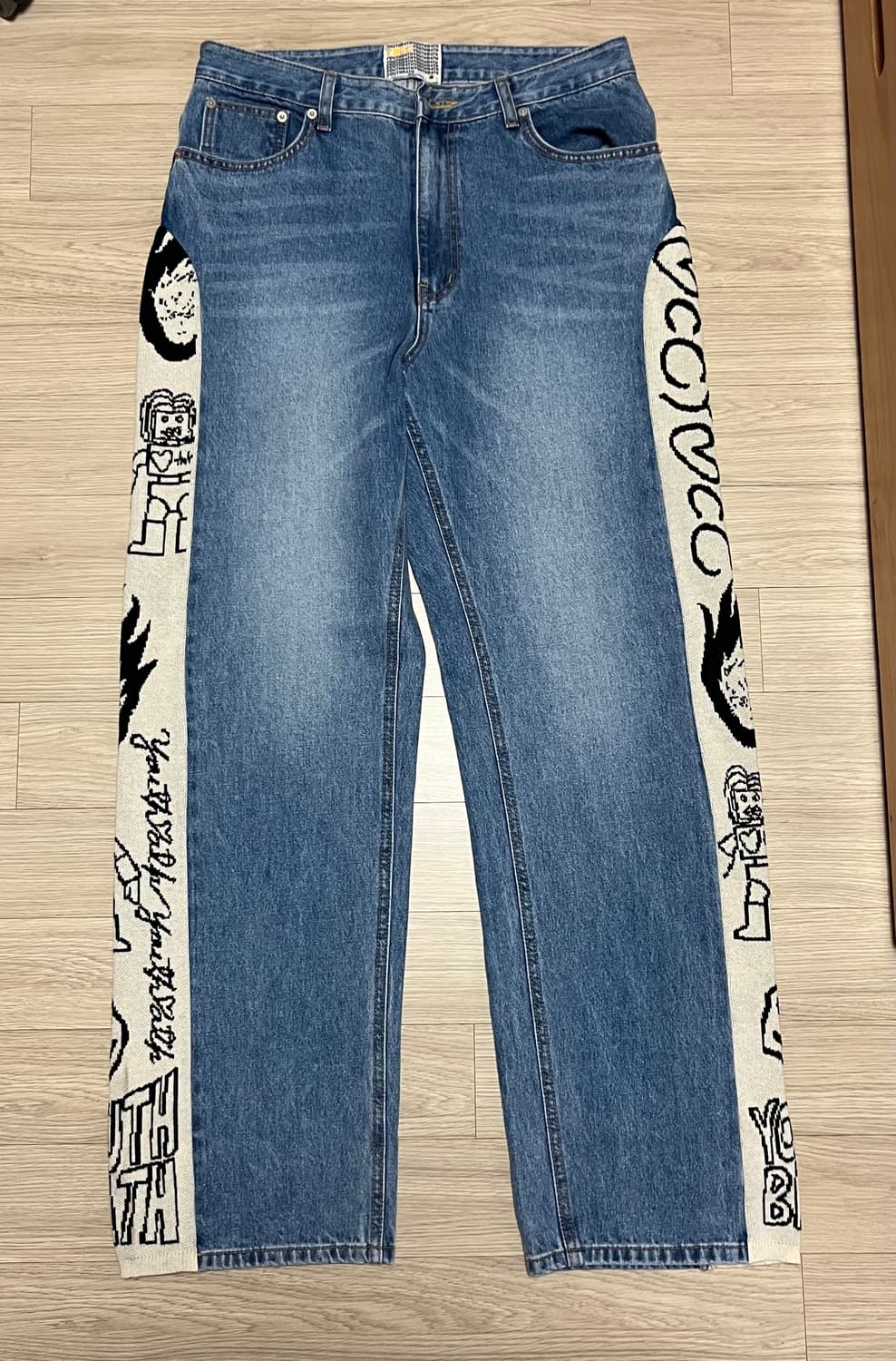 유스배스 니트 트리밍 워싱 데님 라이트블루 M 상품이미지2