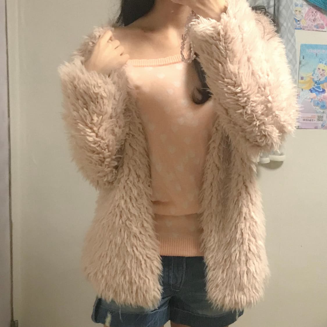 빈티지 핑크 베이지 퍼 코트 자켓 히메갸루 로걀 라떼 긱시크 리즈리사깔 상품이미지1