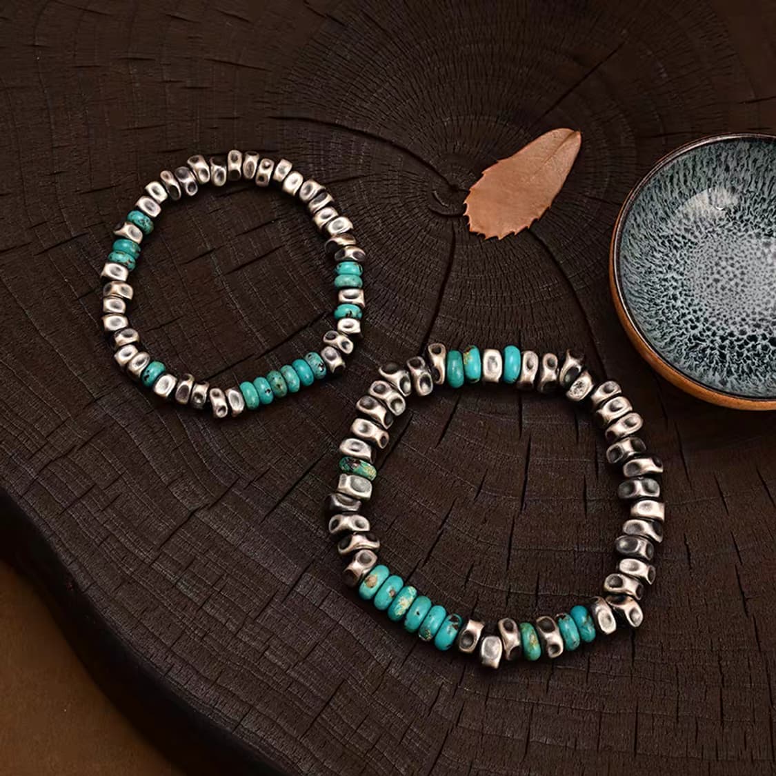 Oceanora 남성용 8mm 실버 팔찌, 터 키석 포인트 상품이미지4