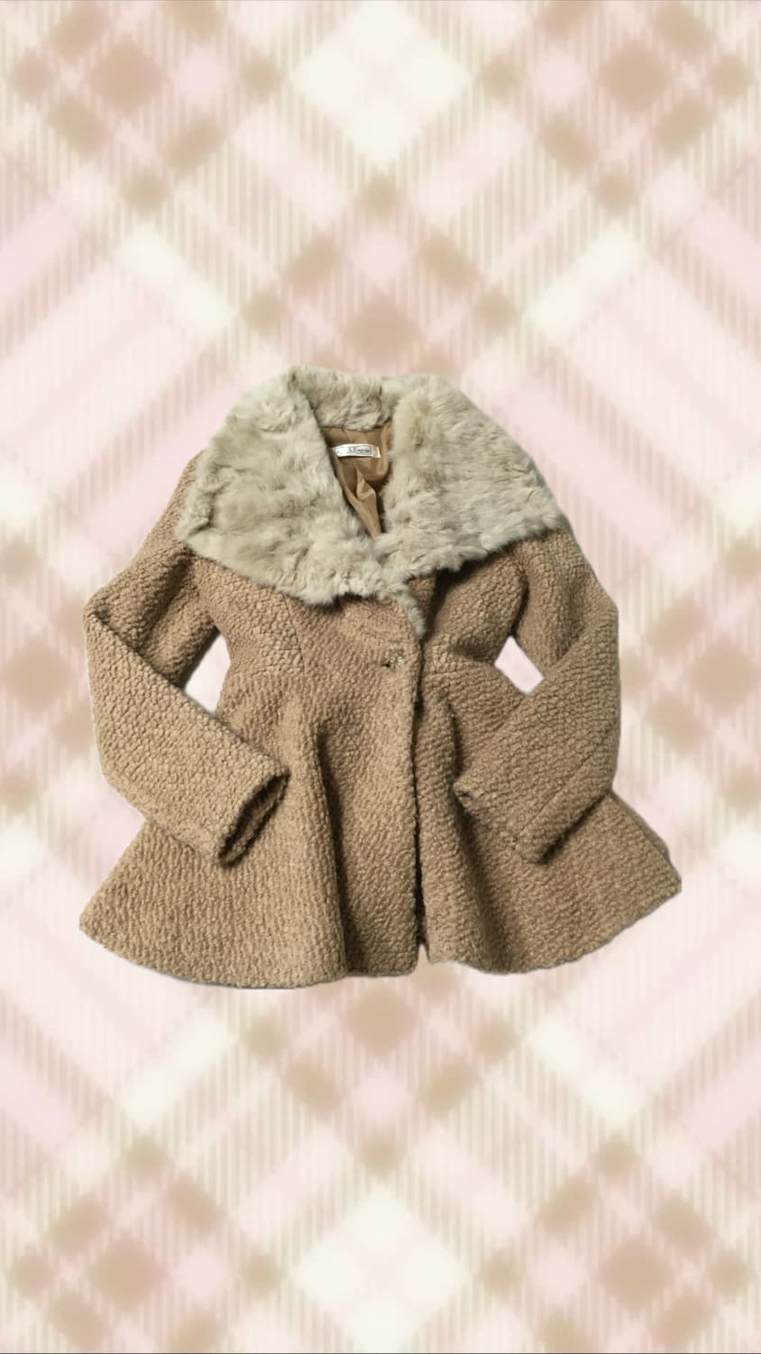 라떼 브라운 퍼 코트 자켓 히메 갸루 러블리 로걀 모리 빈티지 상품이미지1