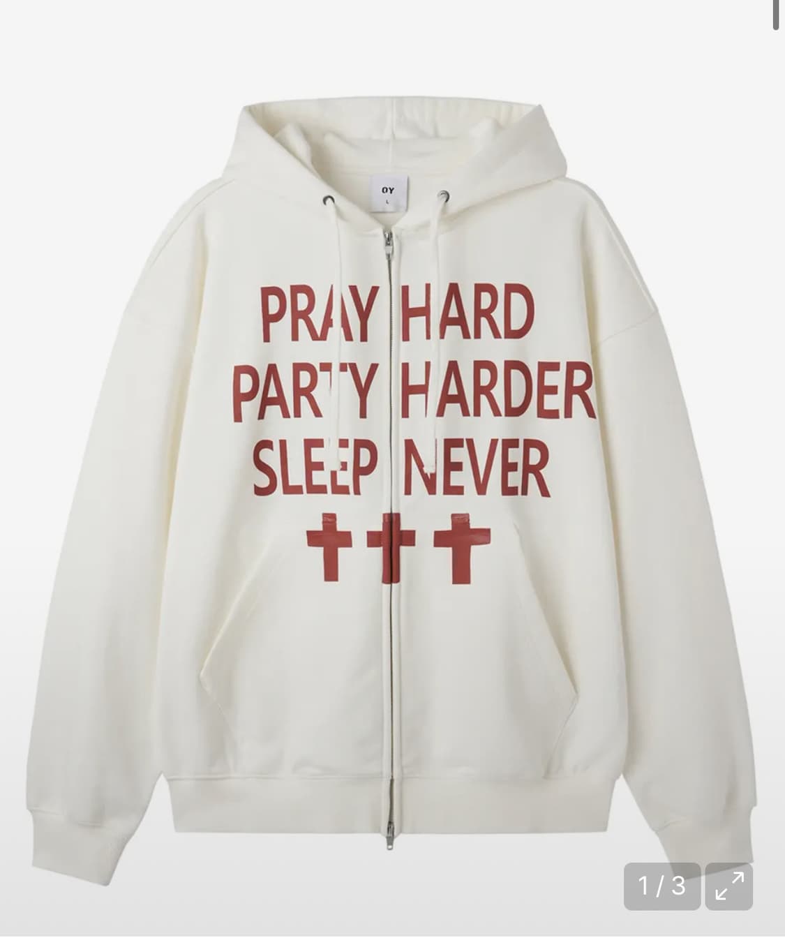 oy PRAY HARD HOODIE ZIP UP - WHITE 팝니다 상품이미지1
