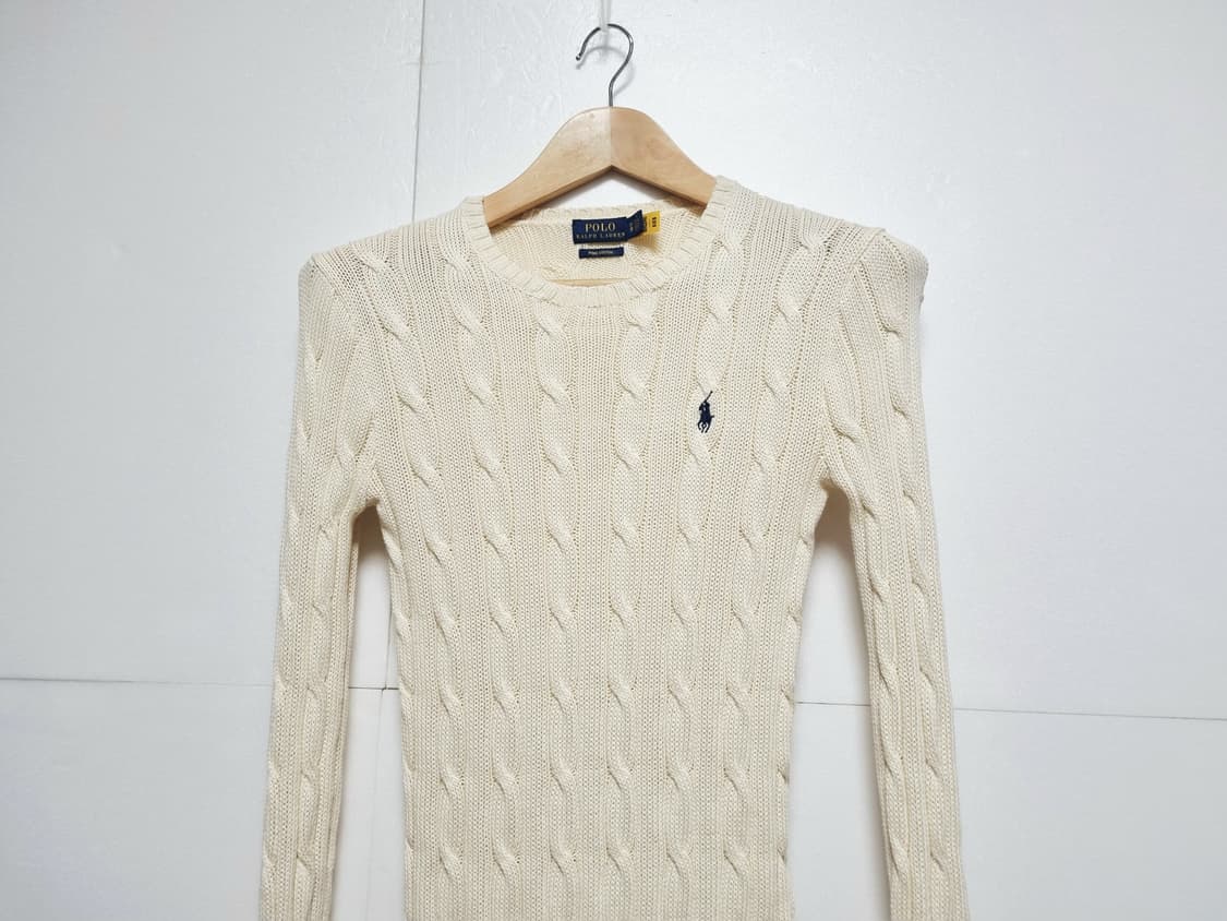 여성 QR인증 폴로 피마 코튼 아이보리 긴팔 케이블 꽈배기 니트 스웨터 상품이미지3