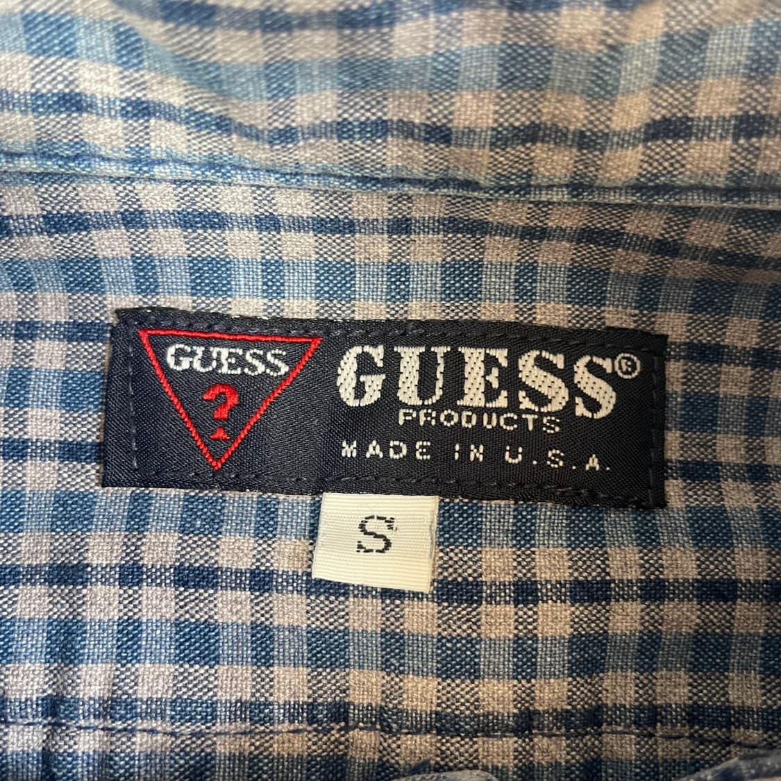 게스 원포켓 미니로고 블루 타탄체크 셔츠 S 상품이미지4