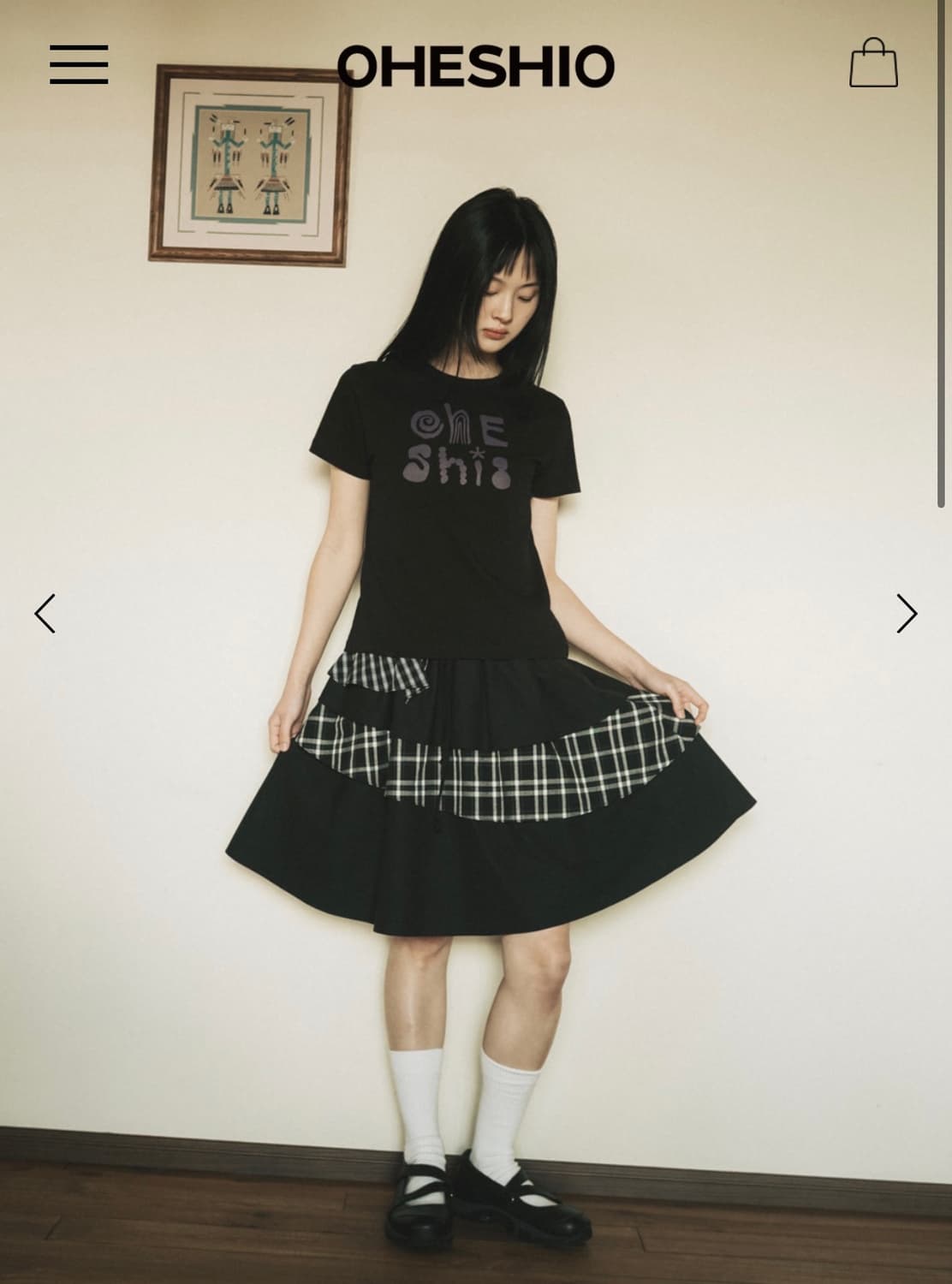 오헤시오 캉캉 레이어드 스커트 블랙 체크 상품이미지2