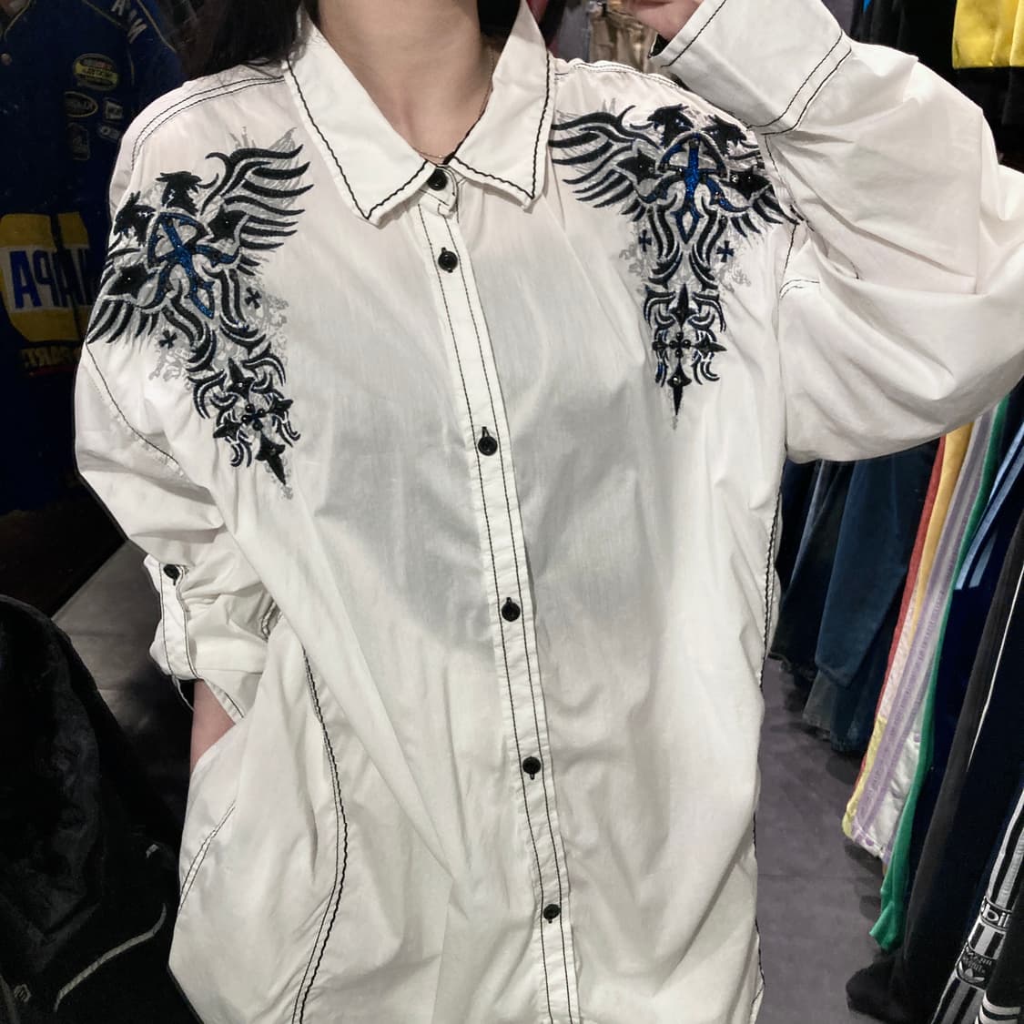 [IM] vtg 네이비 자수 웨스턴셔츠 상품이미지2