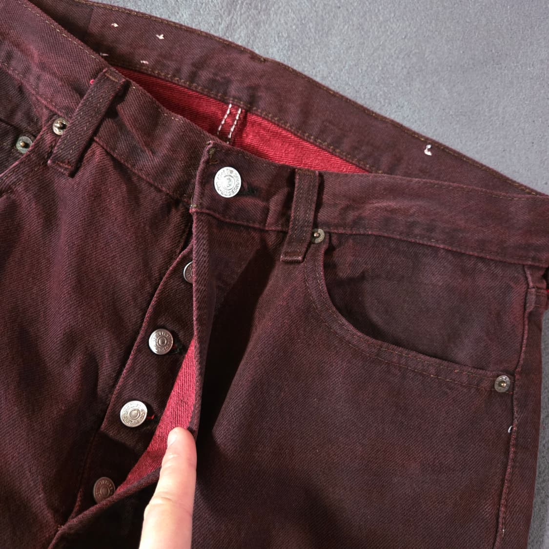 리바이스 501 버건디 레드 워싱 데님 팬츠 32 상품이미지7