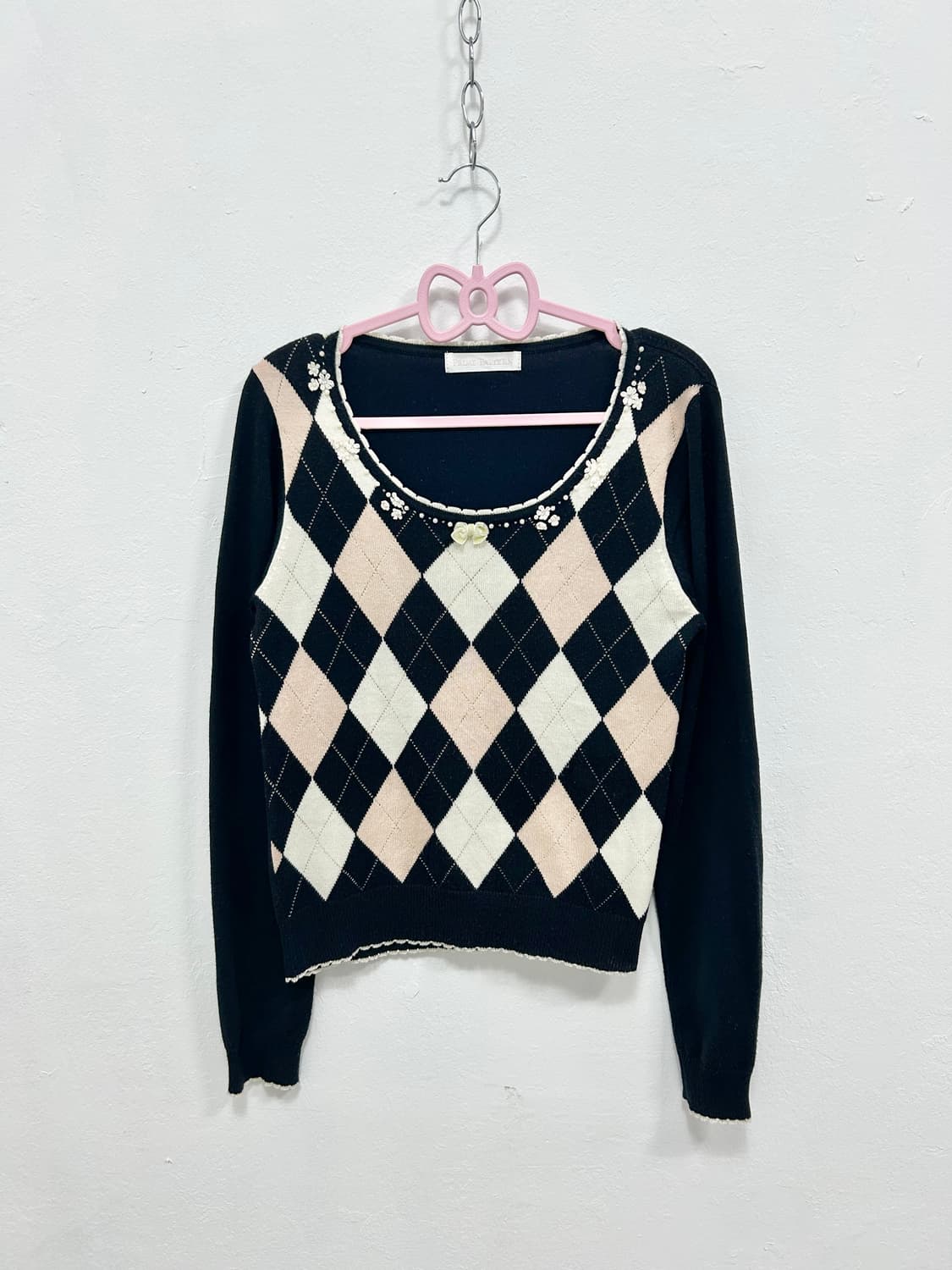 [PRIME PATTERN] 로맨틱 갸루 아가일 핑크 네이비 로걀탑 상품이미지2