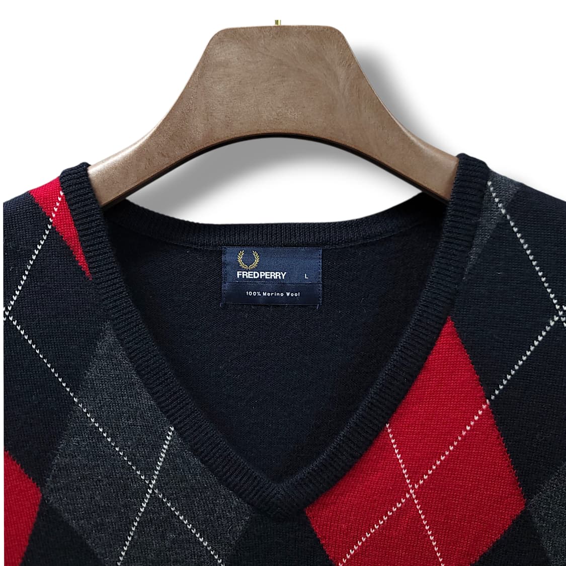 [L] 프레드페리 아가일 브이넥 메리노울 스웨터 니트 상품이미지8