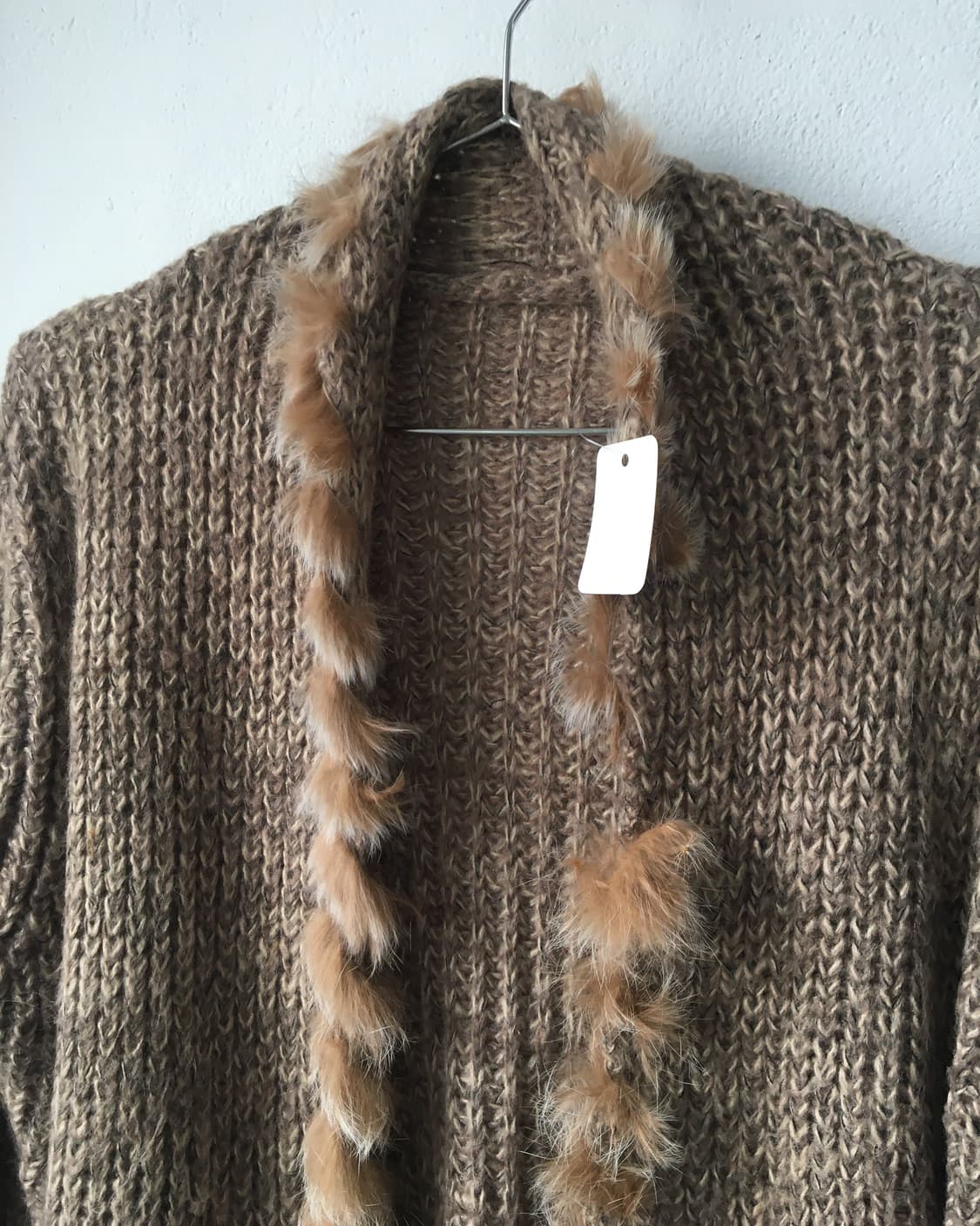 Rabbit fur trimming drape open knit card 상품이미지8