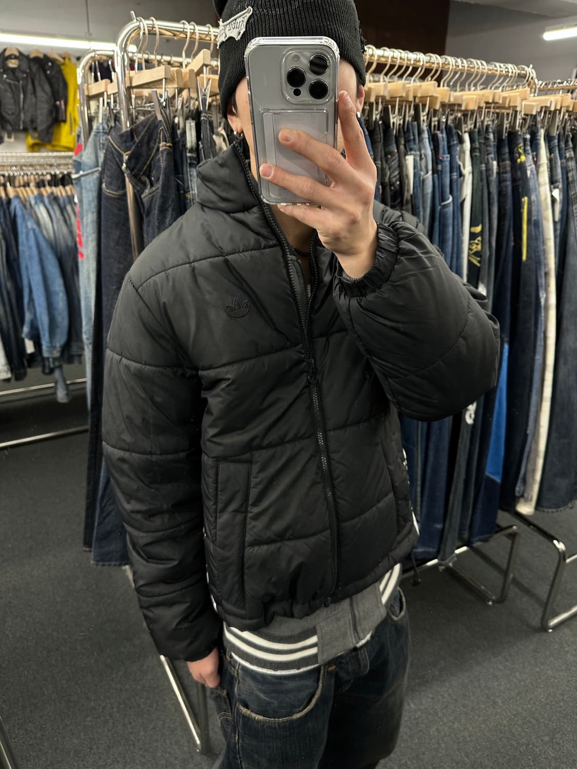 S) 아디다스 파이어버드 로고 블랙 다운 패딩 상품이미지2