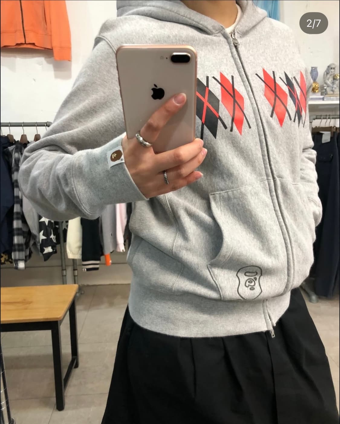 베이프 아가일 패턴 후드집업 상품이미지3