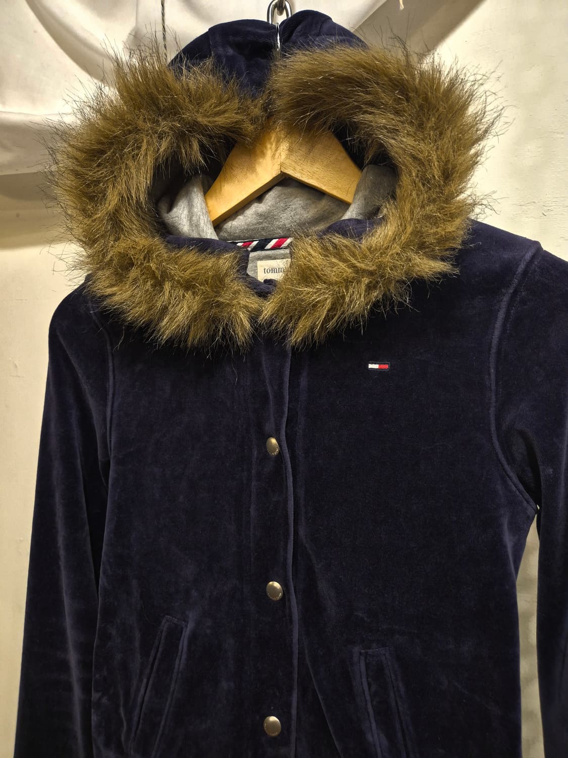 tommy girl 타미힐피거 네이비 벨벳 퍼 후드자켓 상품이미지4