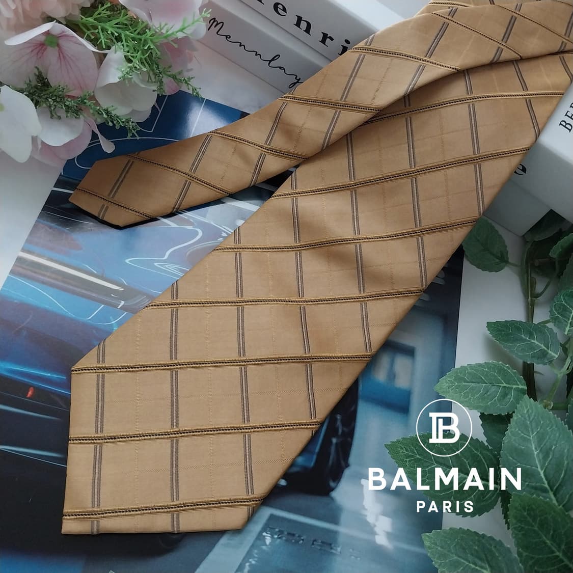 발망 실크 골드 체크 패턴 넥타이 9.6cm A+등급 K1104
 상품이미지1