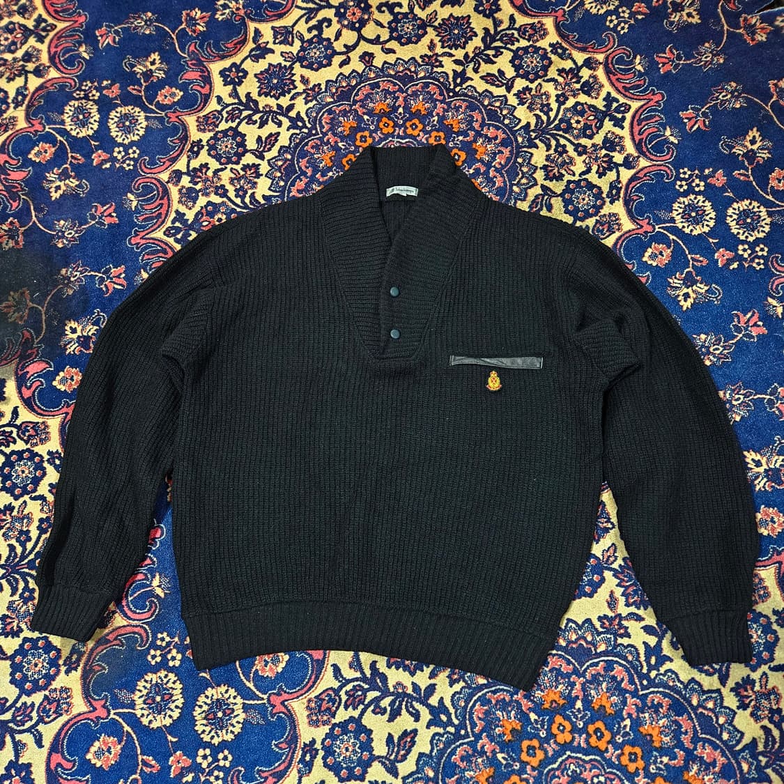 Takashimaya in Japan 90's 가죽 포켓 패치 숄 니트 상품이미지1