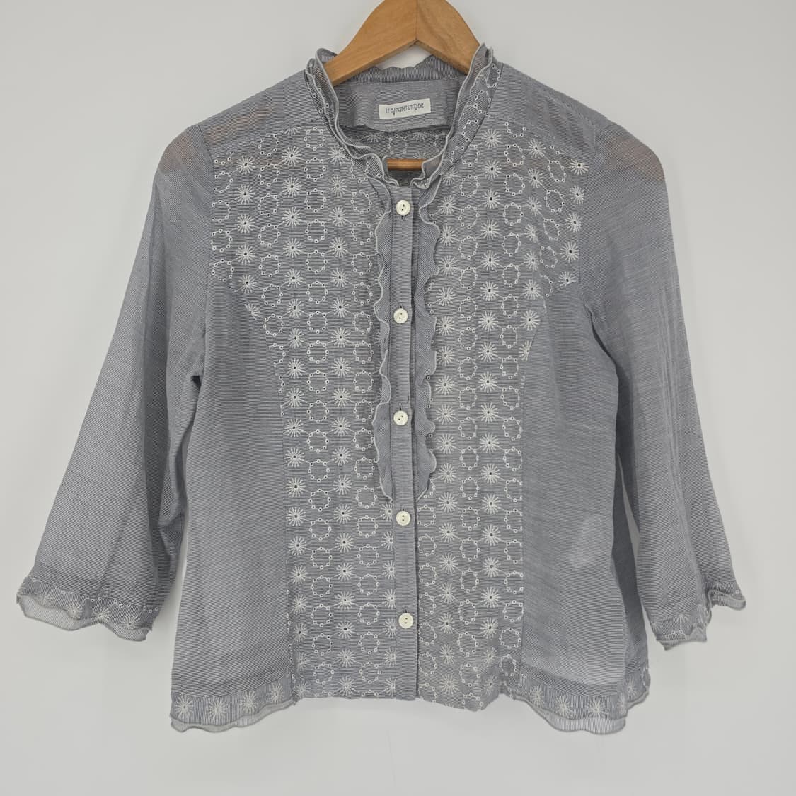 일본 빈티지 자수 블라우스 스트라이프 7부 상품이미지1