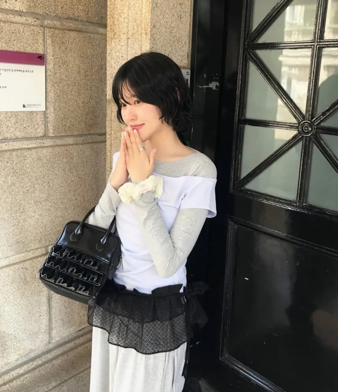 민더리 레이스 셔링 스커트 블랙 상품이미지2