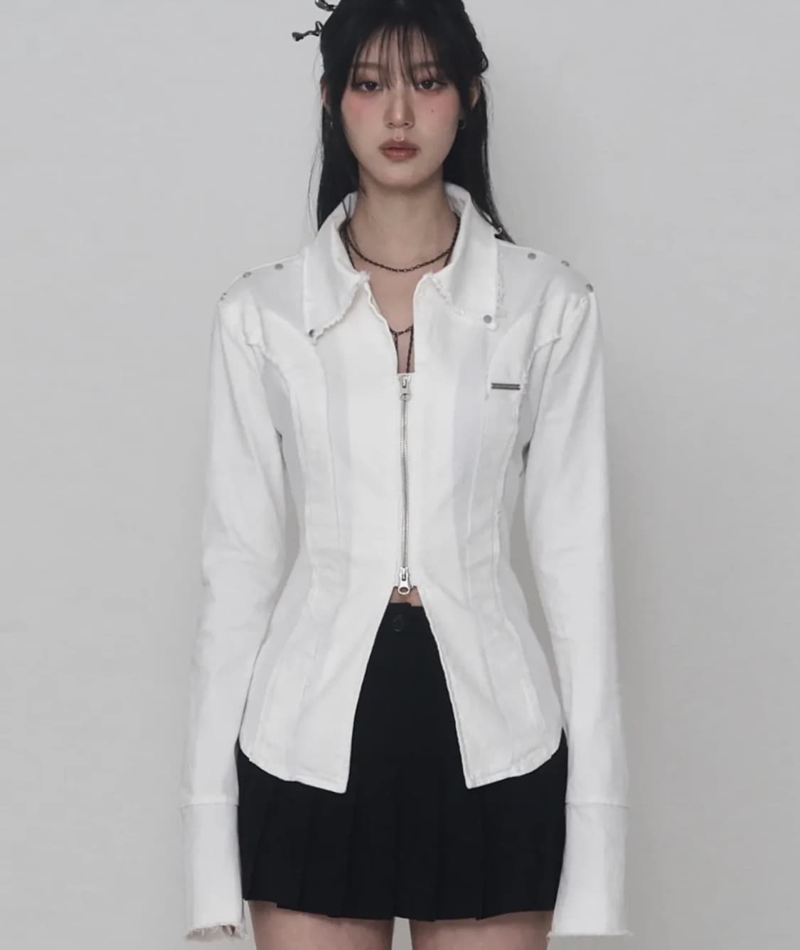 에트오소메 데미지 아일렛 코르셋 자켓 화이트 상품이미지1