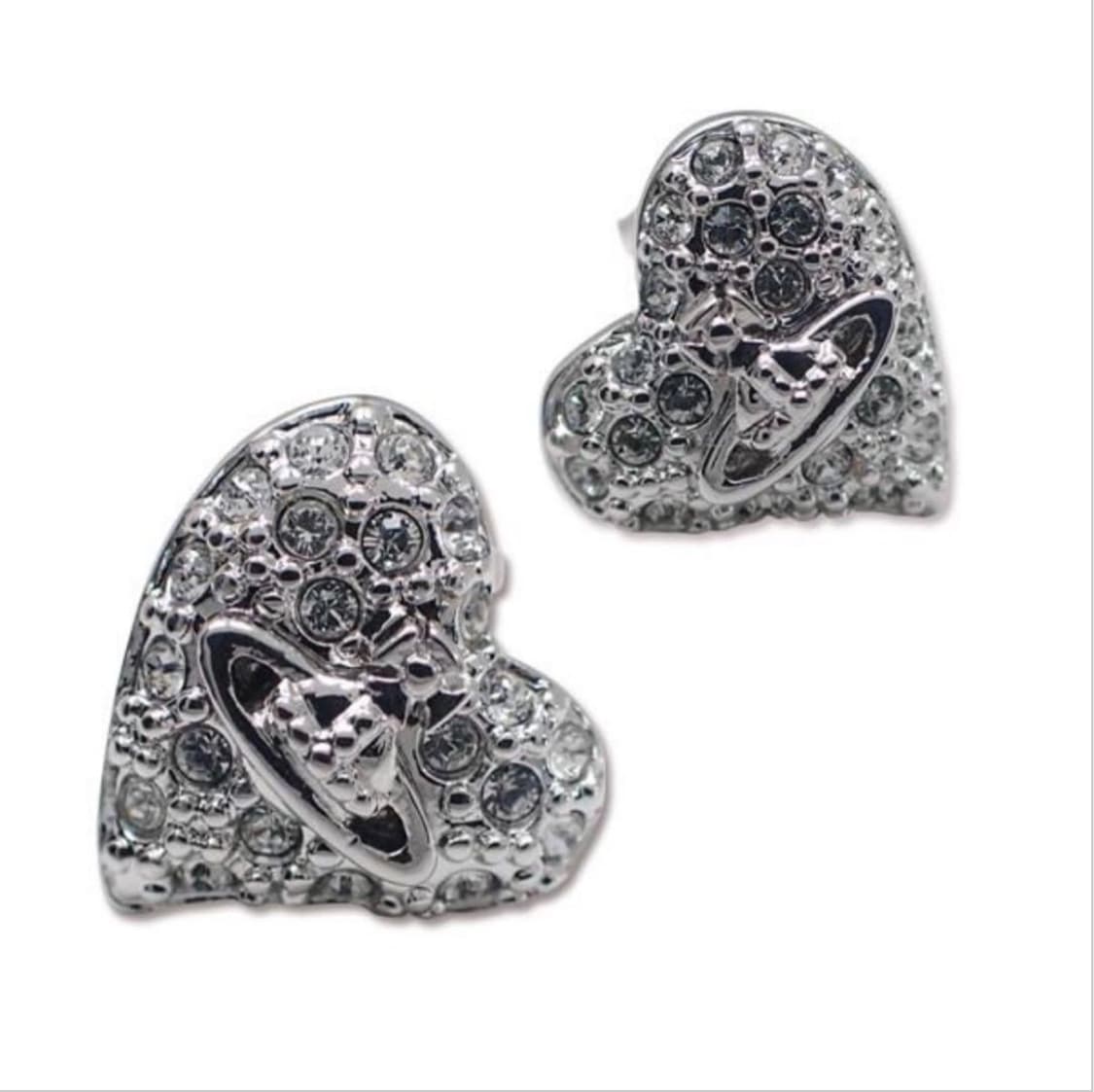 비비안웨스트우드 아카이브 실버 크리스탈 orb 하트 쉐입 귀걸이 상품이미지1