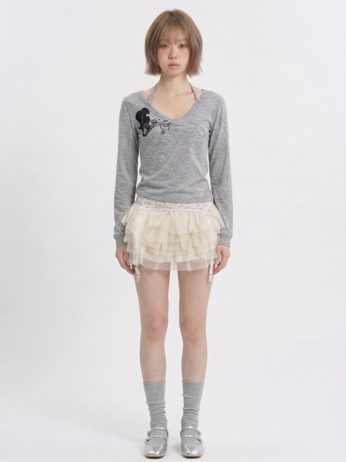 gray y2k halter top 상품이미지3