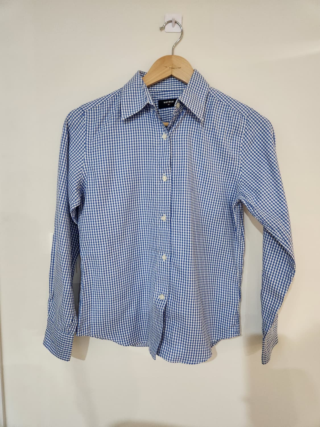 여자 유니클로 하늘색 깅엄체크 셔츠 M 상품이미지1